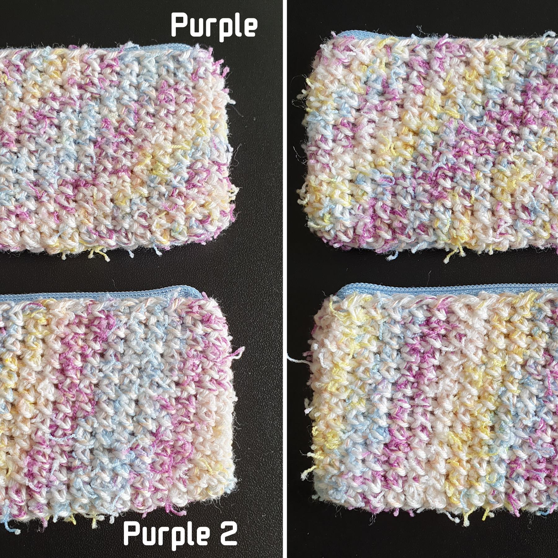 Handmade Mini Colourful Zippered Crochet Coin Purse : Blue Green Pink Yellow Purple Orange White mix