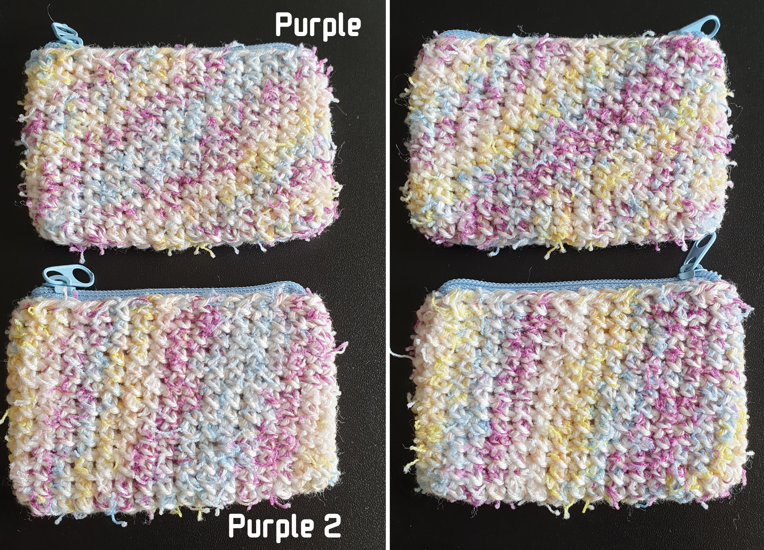 Handmade Mini Colourful Zippered Crochet Coin Purse : Blue Green Pink Yellow Purple Orange White mix