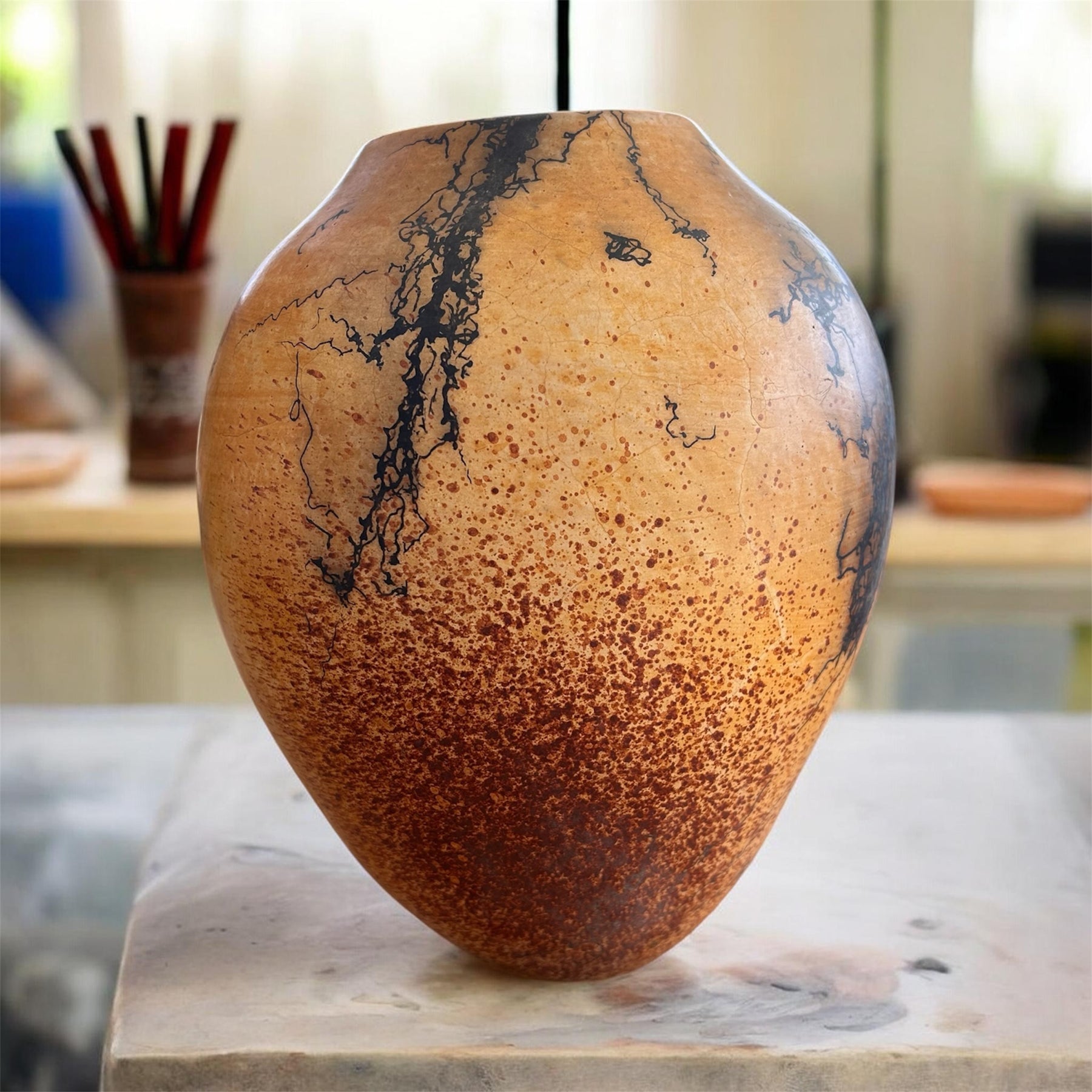 Raku pottery vase