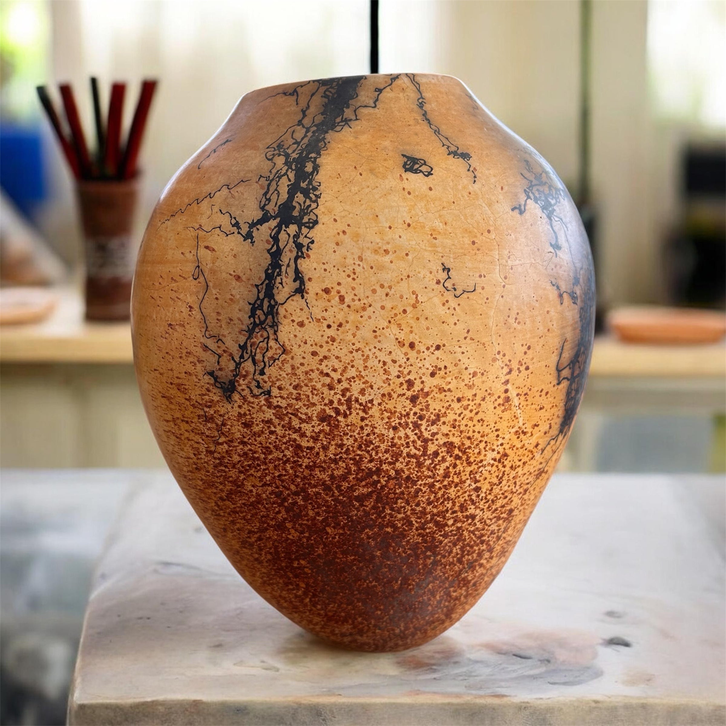 Raku pottery vase
