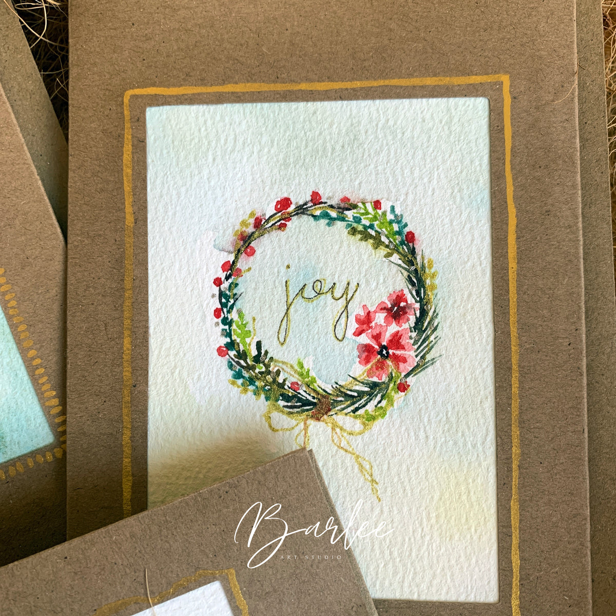 Set of 4 Hand-Painted Christmas Cards - One-of-a-Kind.