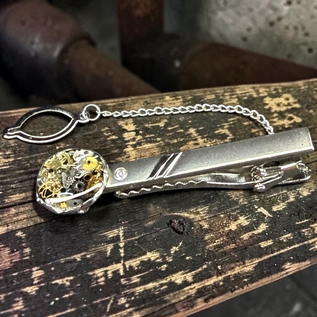 Steampunk watch parts tie clip/pin