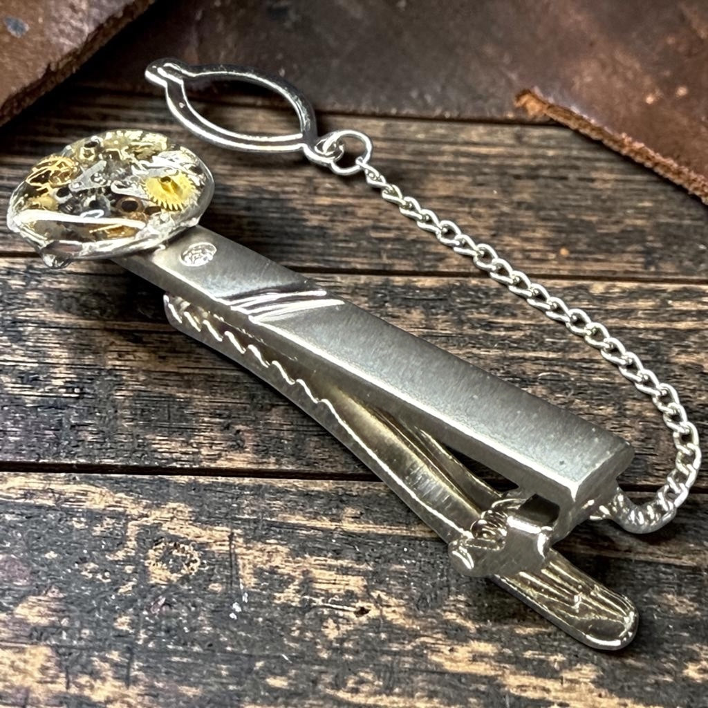 Steampunk watch parts tie clip/pin