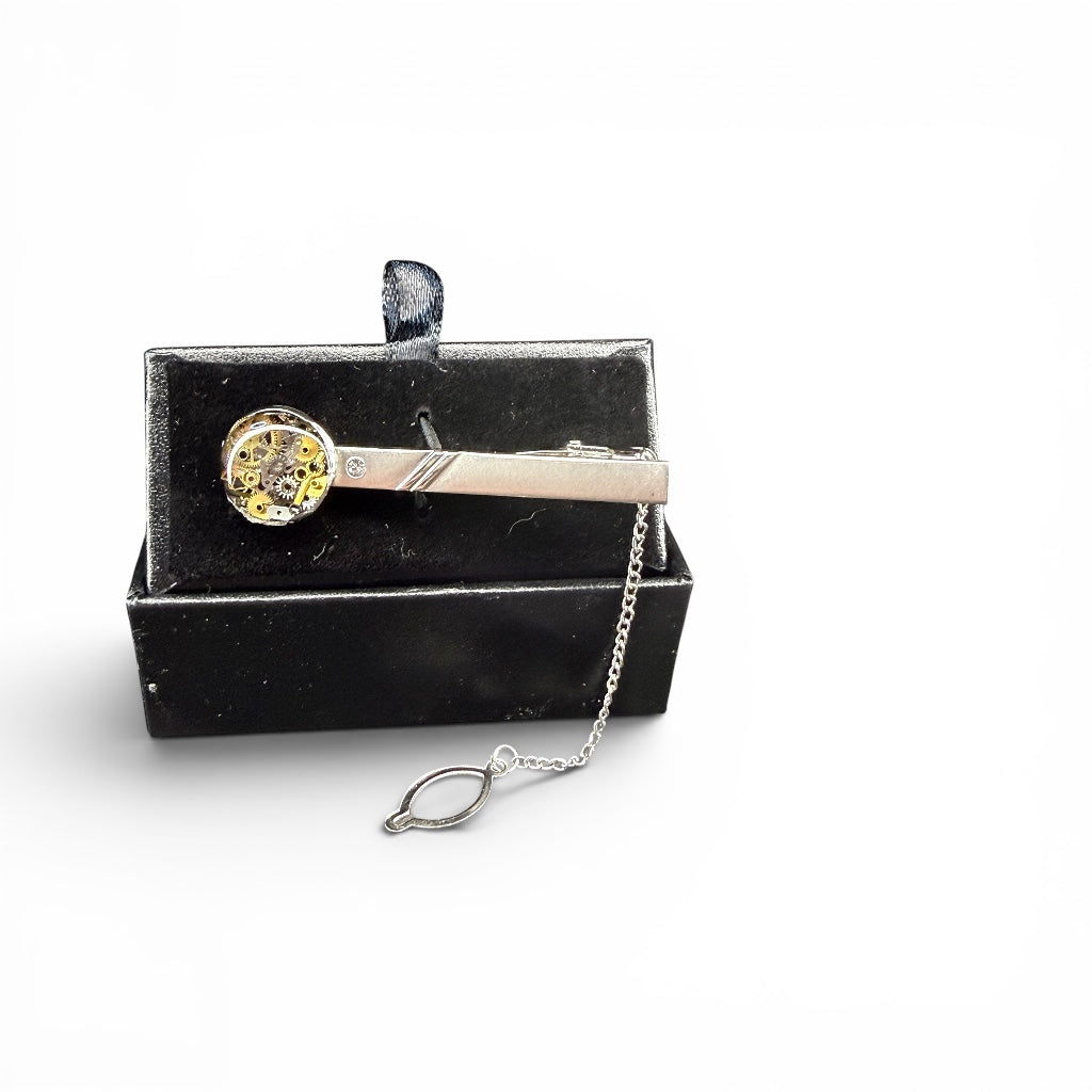 Steampunk watch parts tie clip/pin
