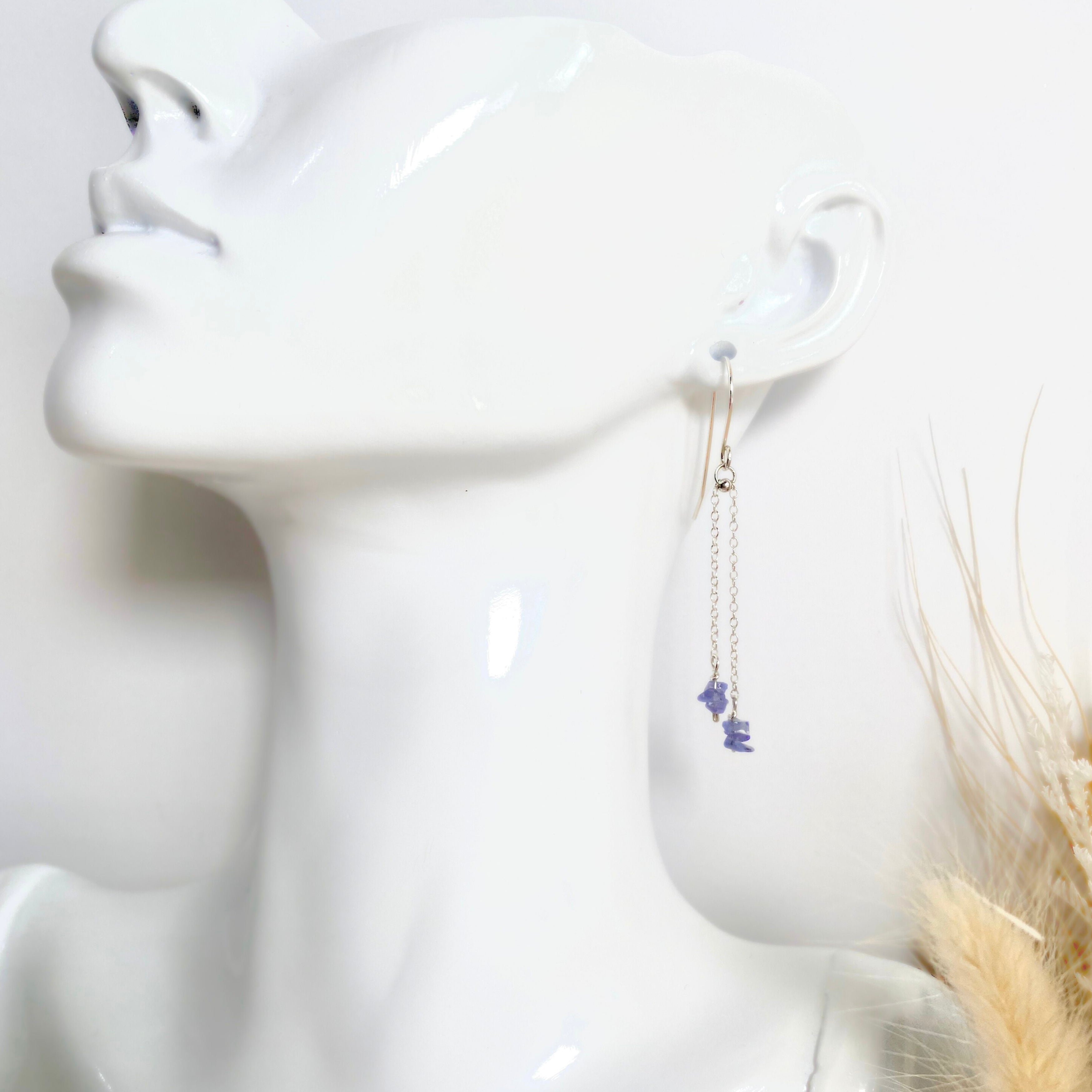 Natural tanzanite silver chain dangle earrings | Sterling silver | December birthstone
