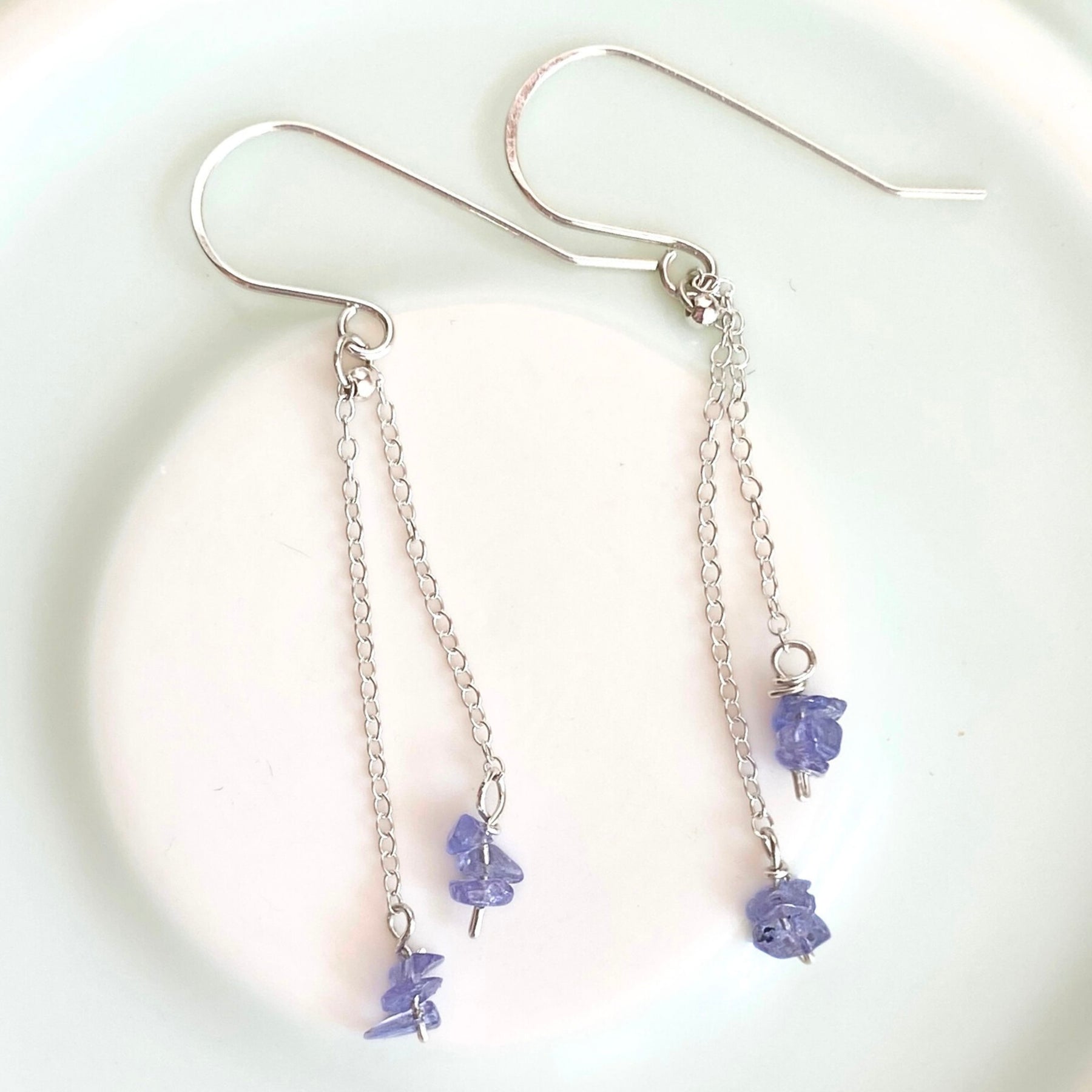 Natural tanzanite silver chain dangle earrings | Sterling silver | December birthstone