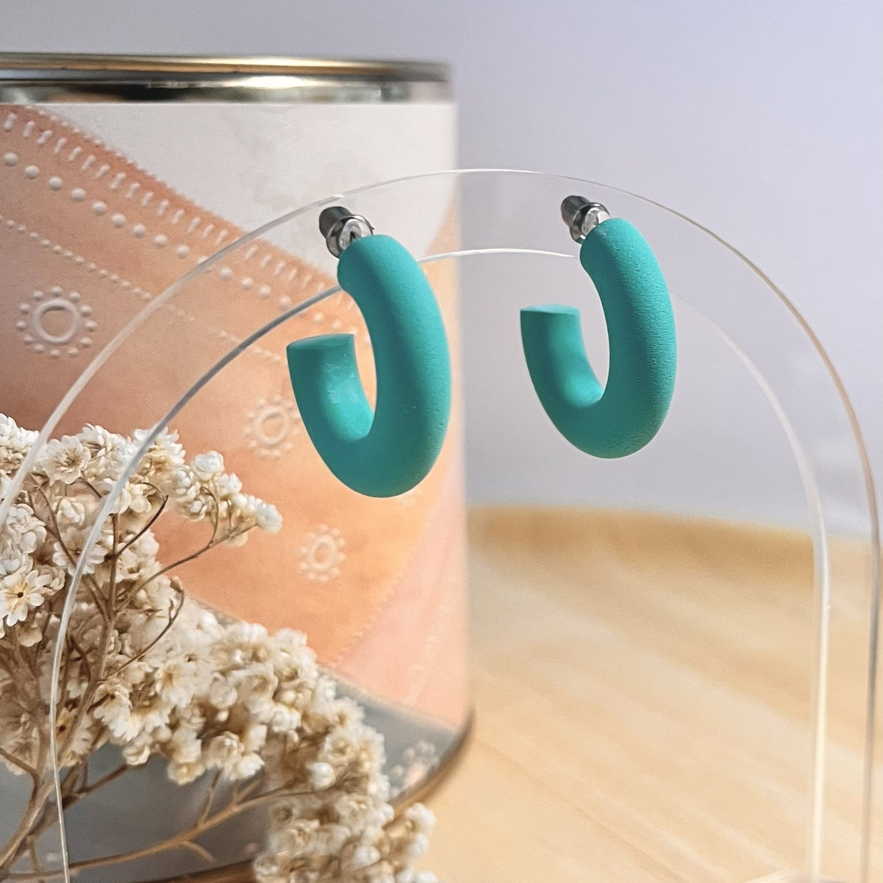 Small Polymer Clay Hoop Earrings - Various Colours