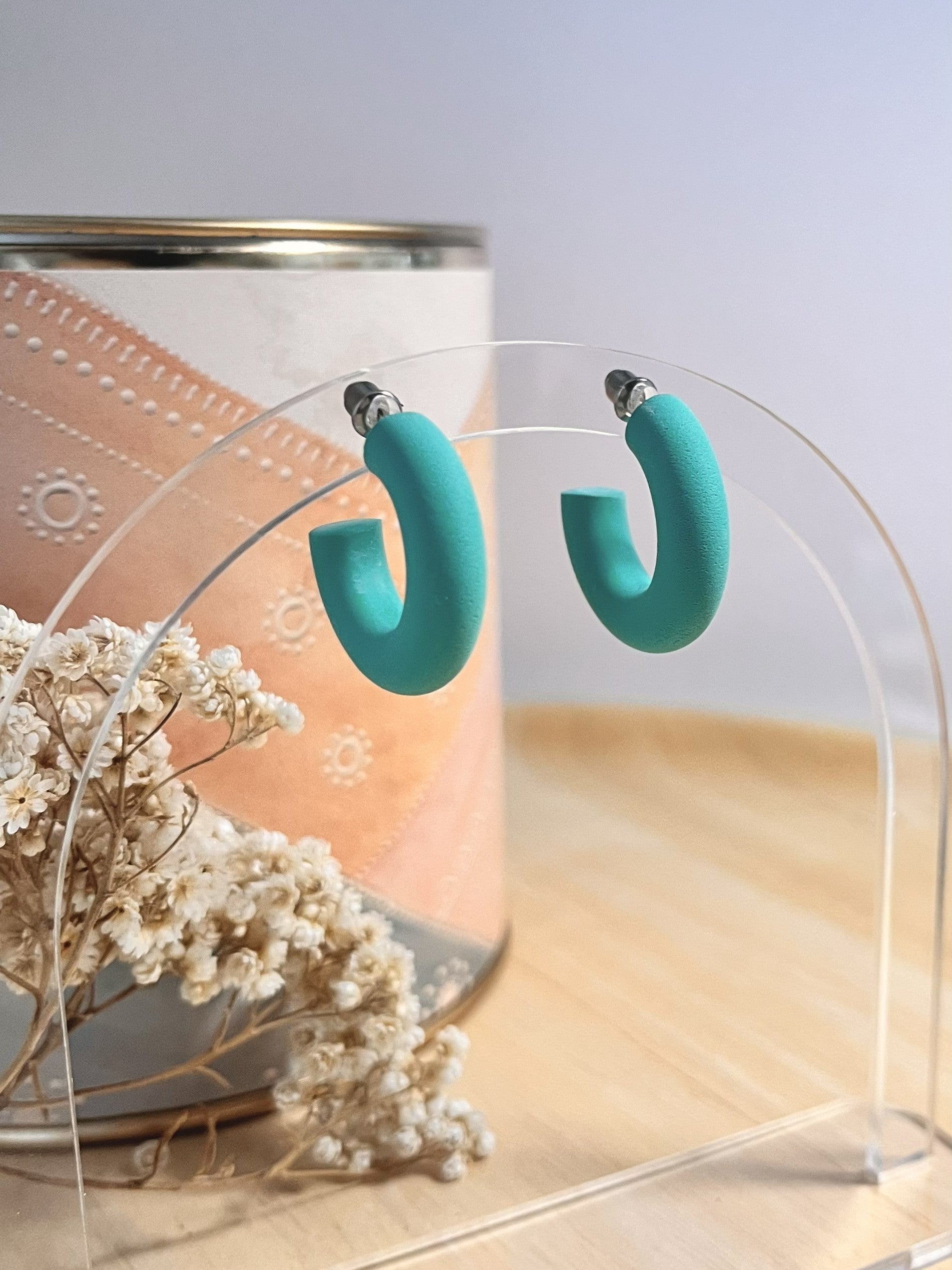 Small Polymer Clay Hoop Earrings - Various Colours