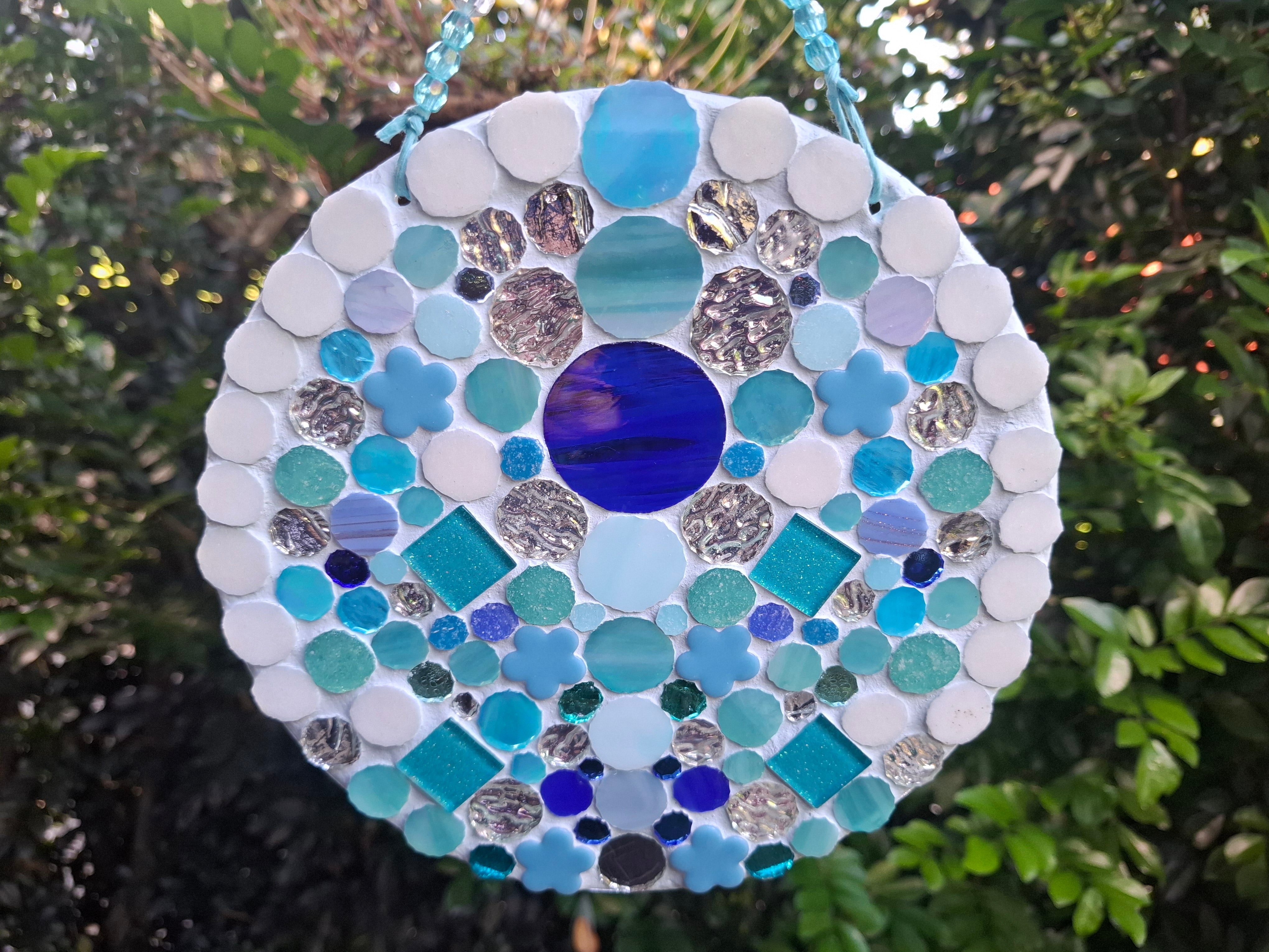 Beautiful Blue Stained Glass Mosaic Light Catcher | Handmade Mosaic Garden Decoration