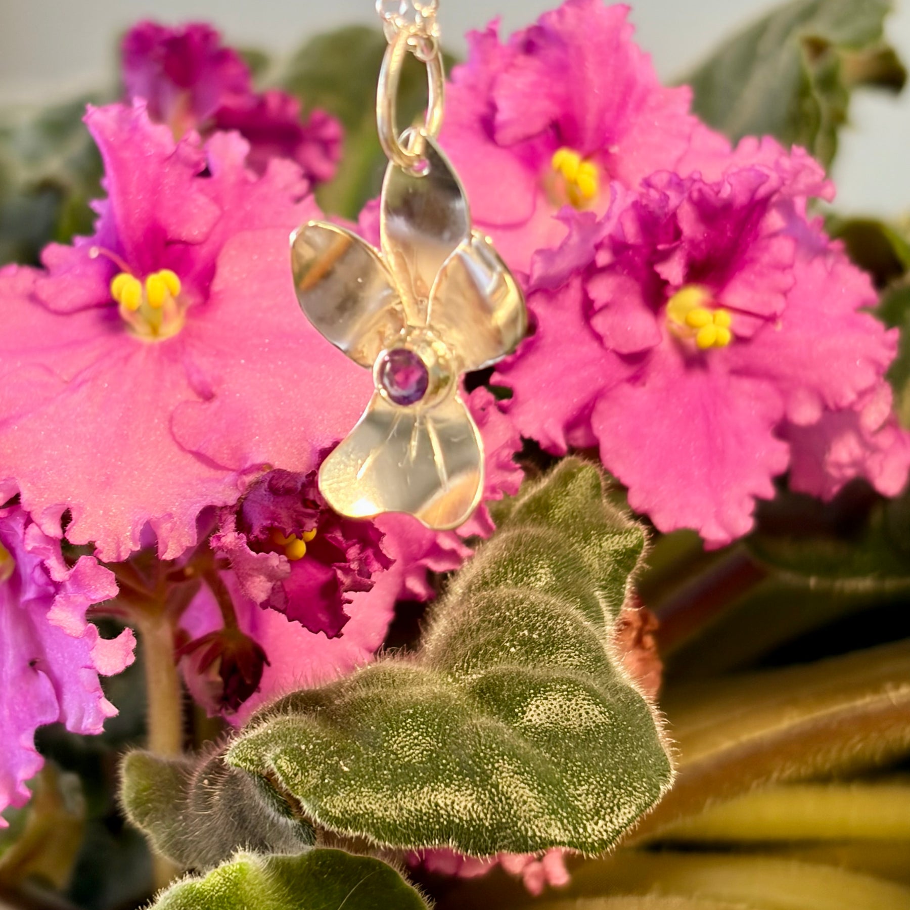 Violet Amethyst Sterling Silver Pendant Necklace