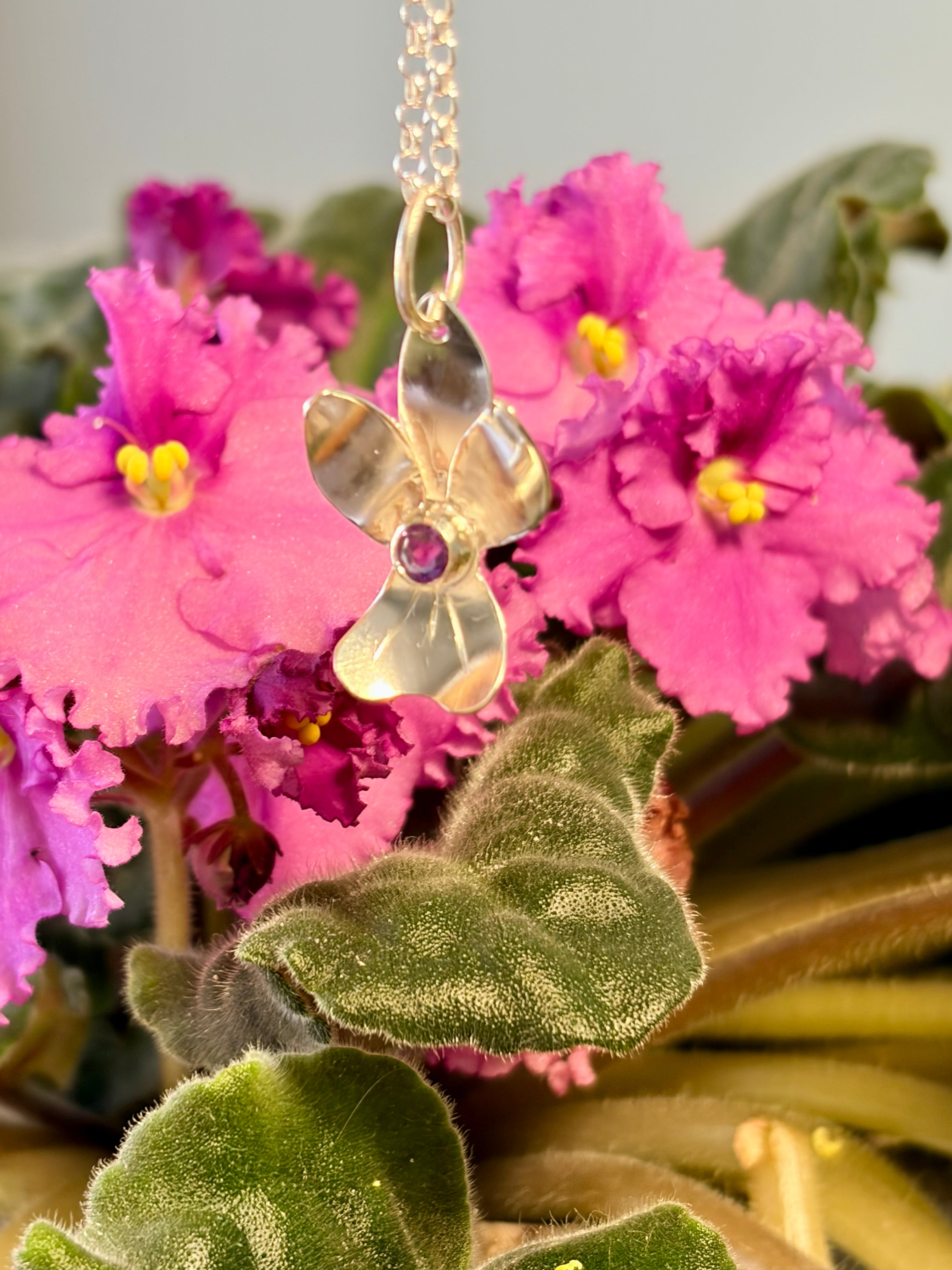 Violet Amethyst Sterling Silver Pendant Necklace