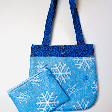 Blue snowflake handbag and purse