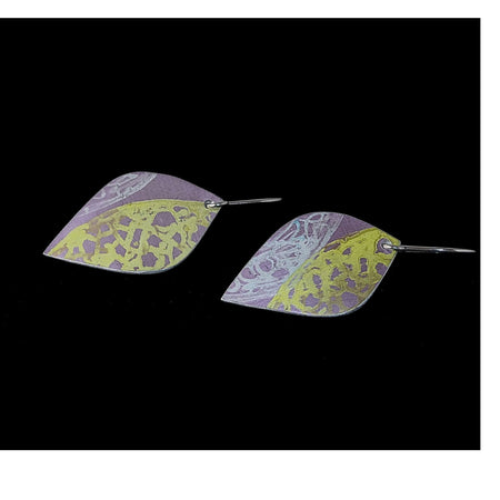 Anodised aluminium earrings hand printed Lemon Lace Collection