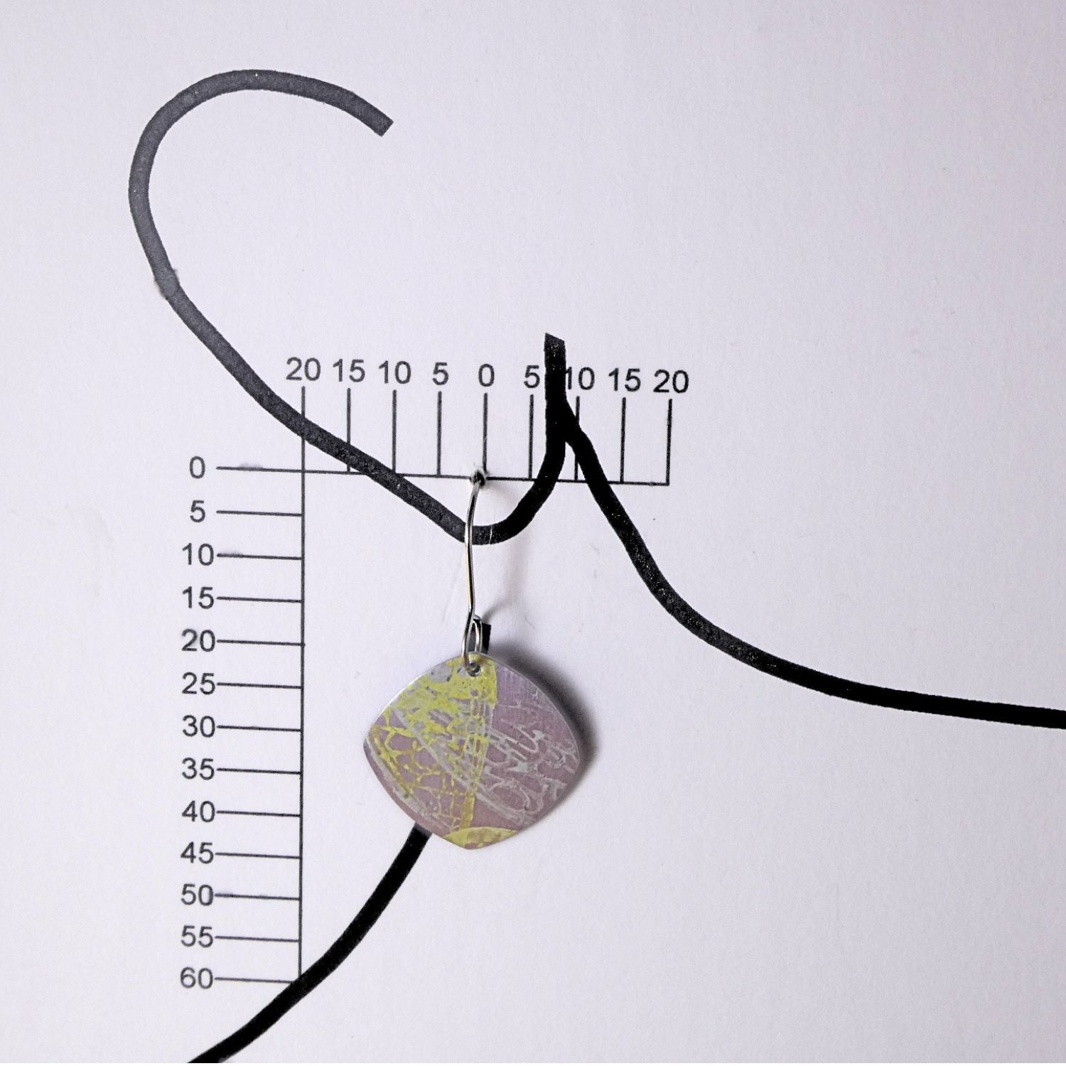Anodised aluminium earrings hand printed Lemon Lace Collection