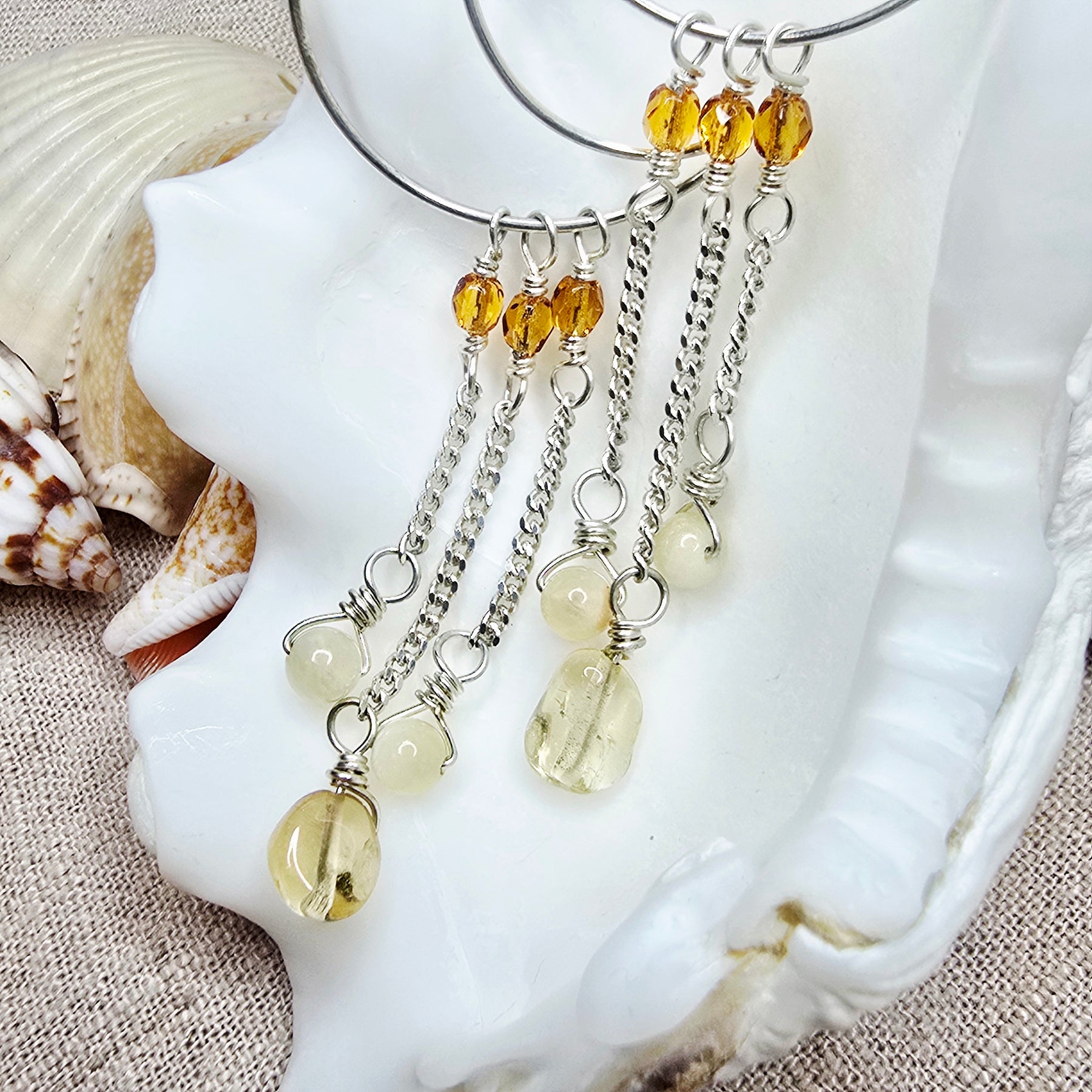 Crescent Moon Earrings in Sterling Silver with Citrine & Onyx