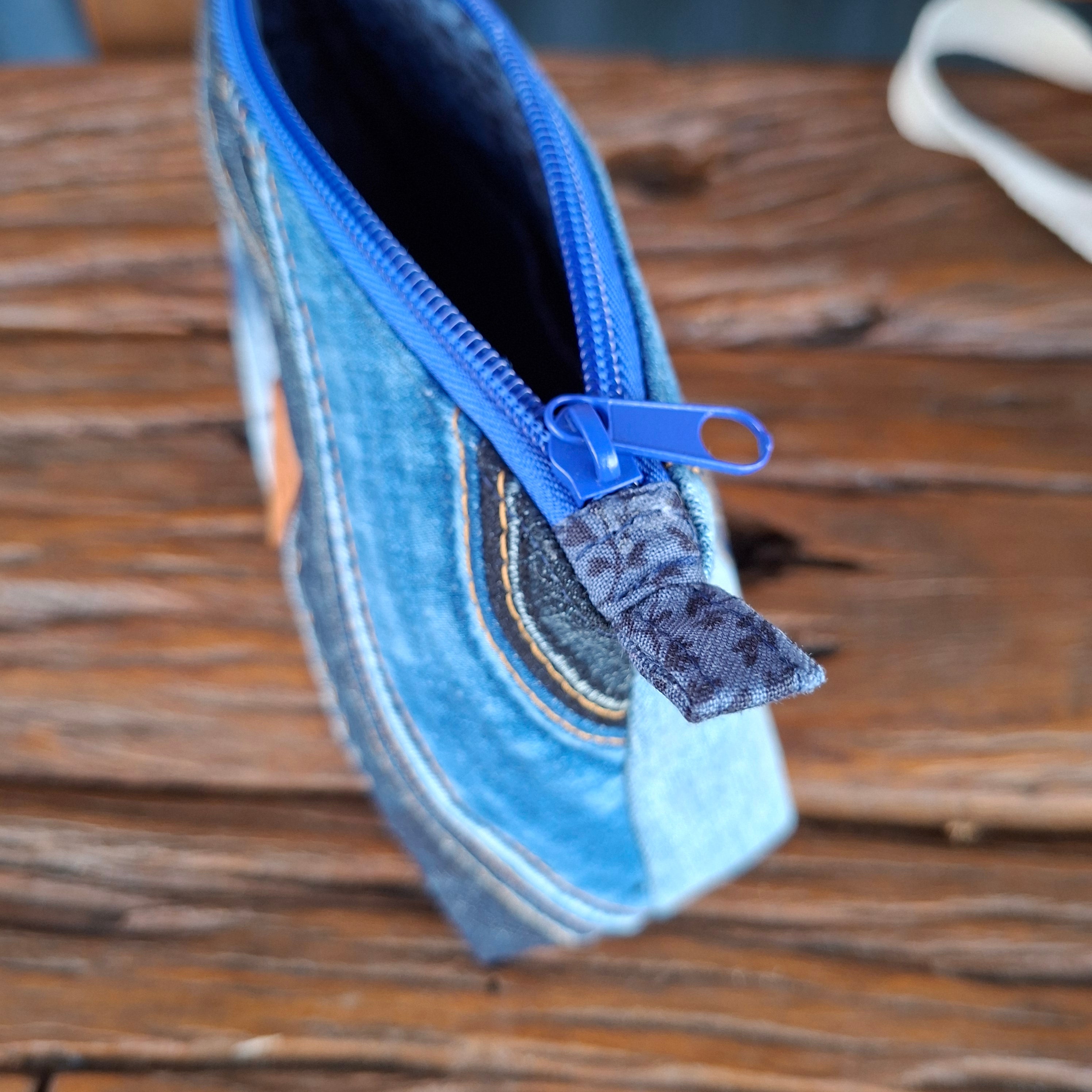 Recycled Diagonal Waistband Denim Travel Pouch of Pencil Case
