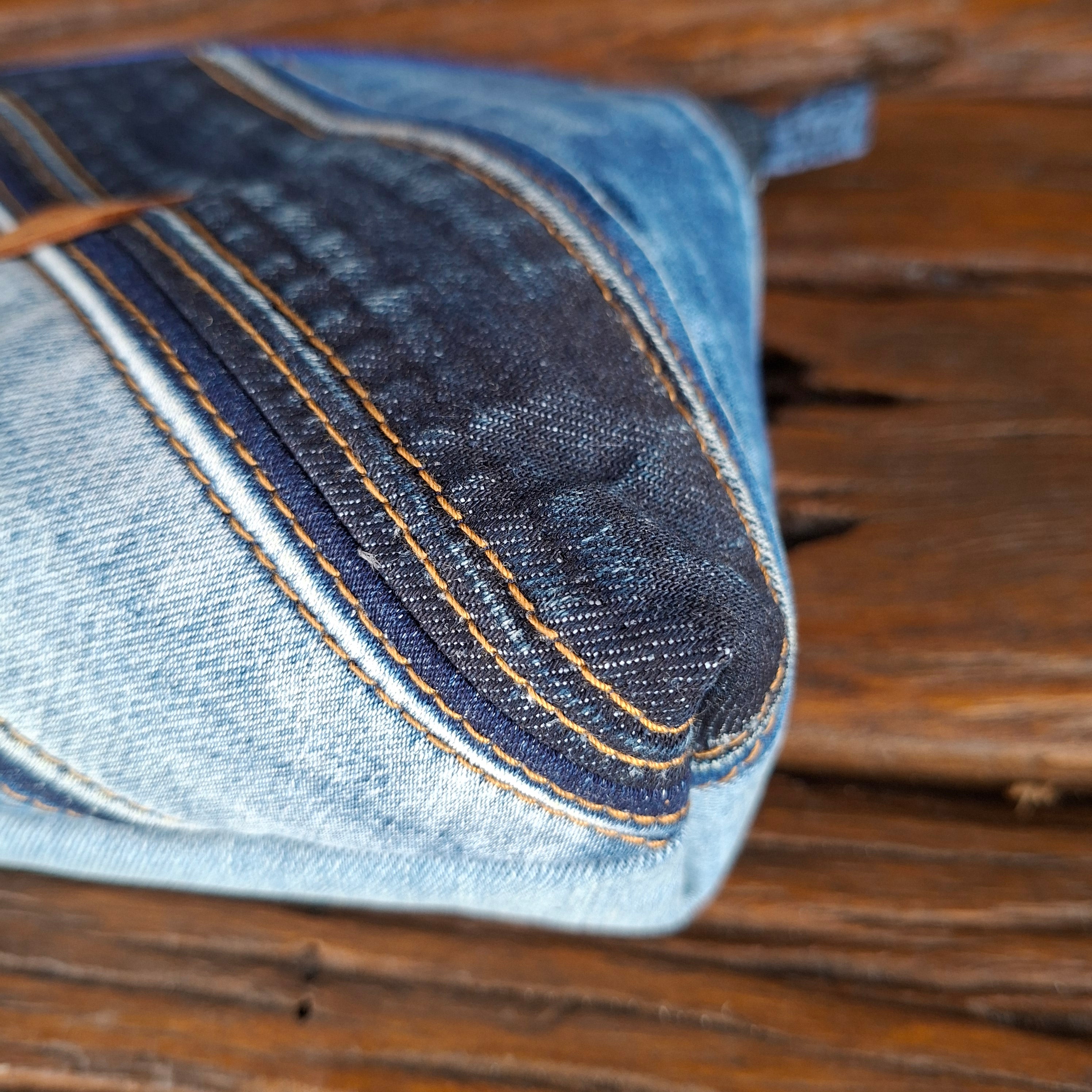 Recycled Diagonal Waistband Denim Travel Pouch of Pencil Case