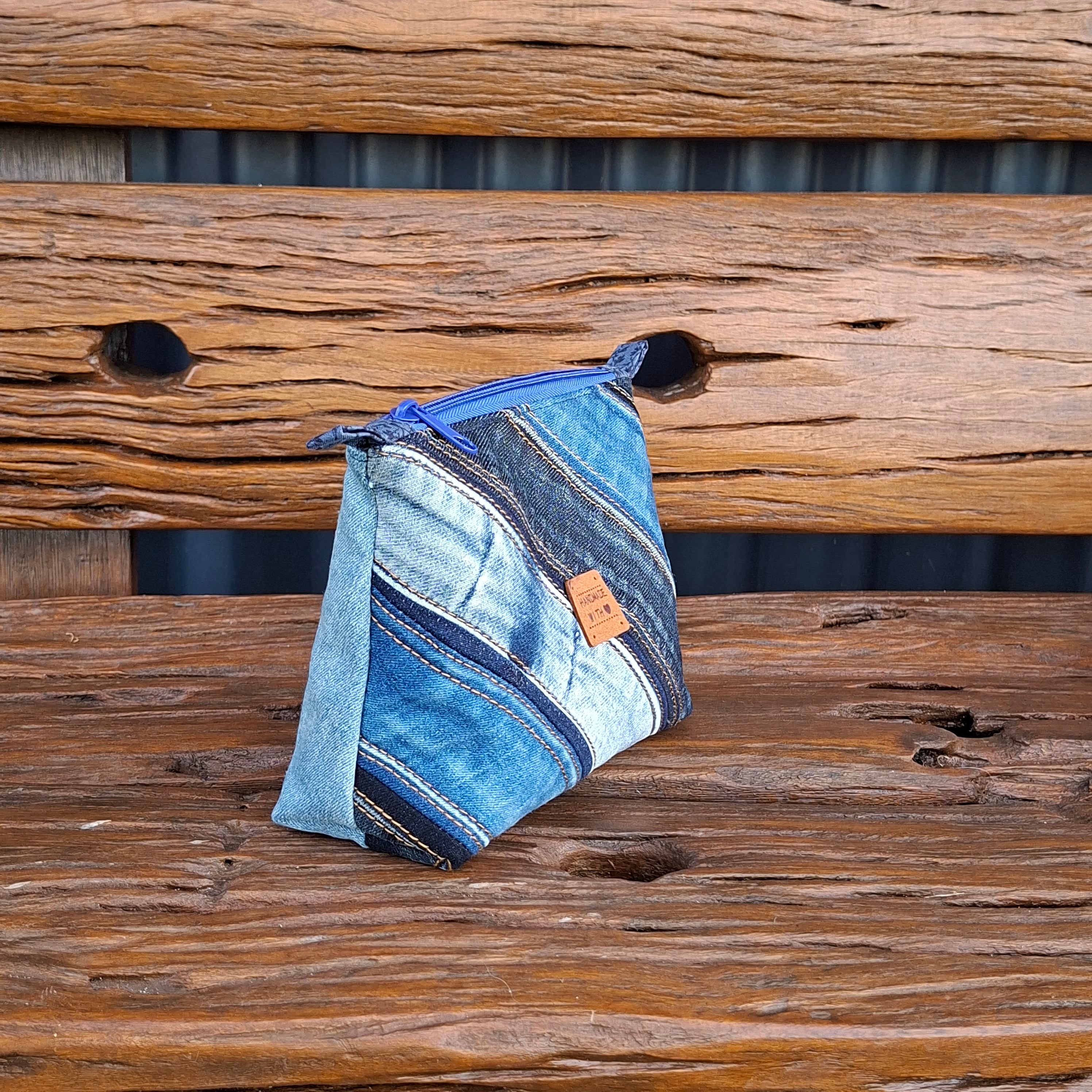 Recycled Diagonal Waistband Denim Travel Pouch of Pencil Case