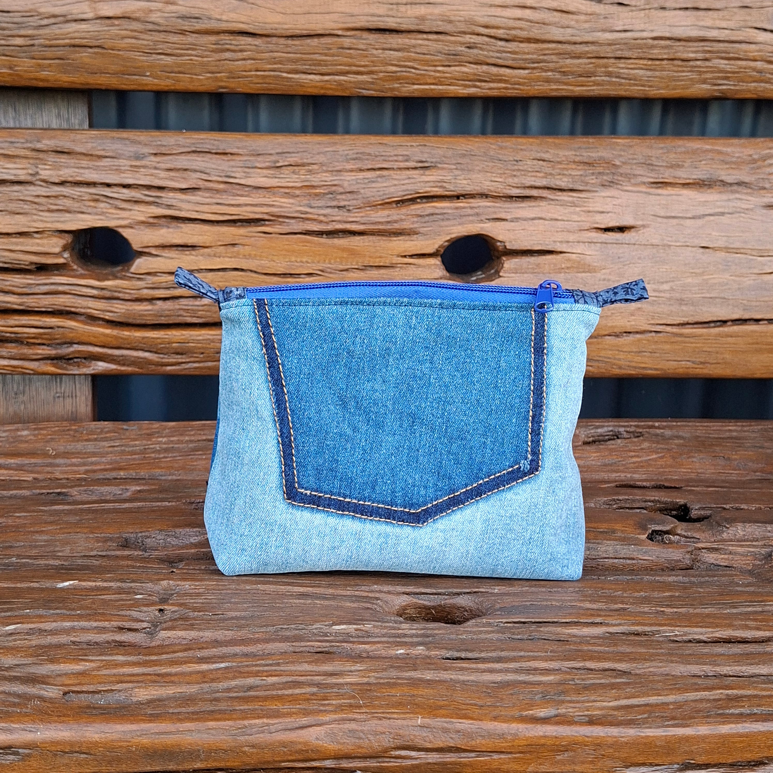 Recycled Diagonal Waistband Denim Travel Pouch of Pencil Case