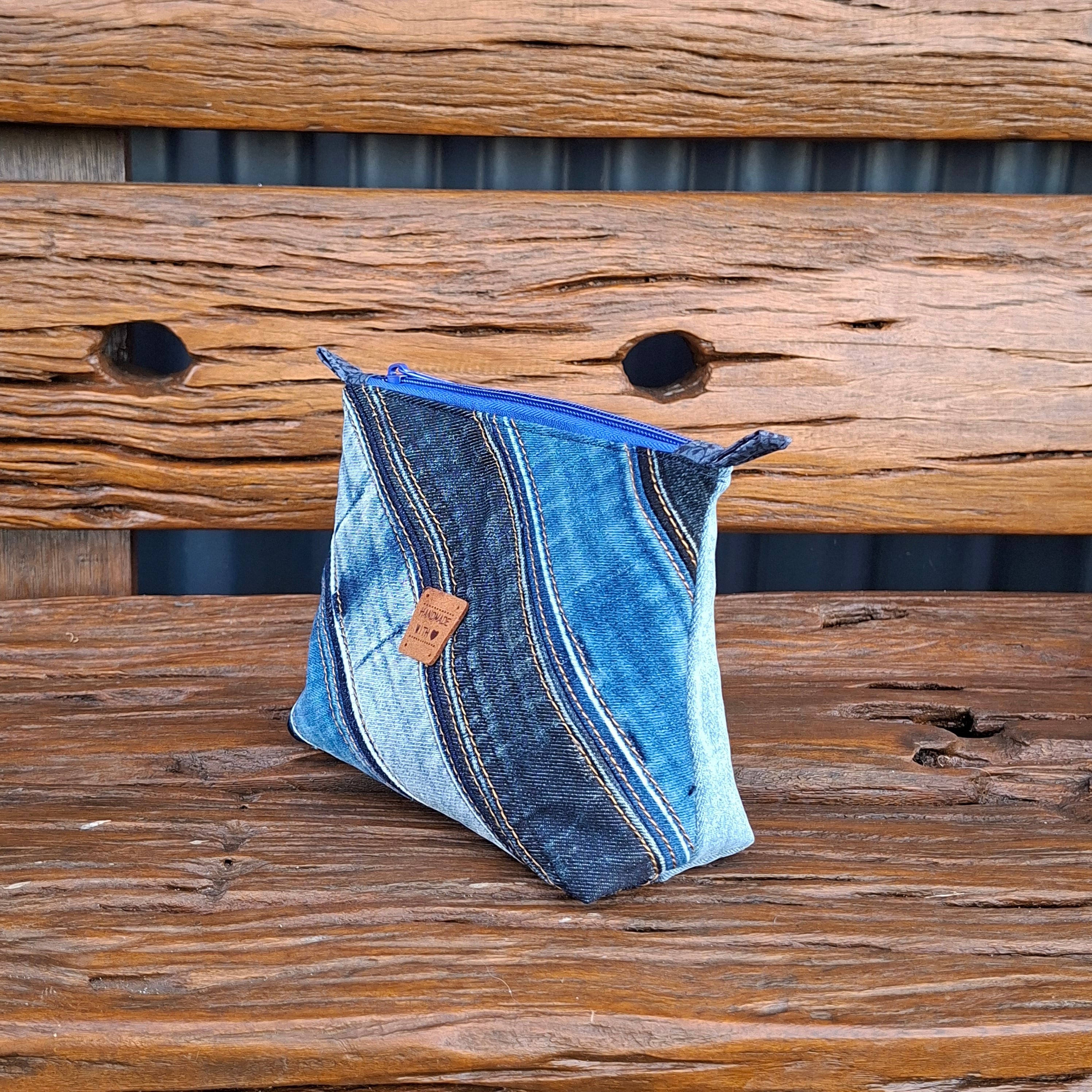 Recycled Diagonal Waistband Denim Travel Pouch of Pencil Case