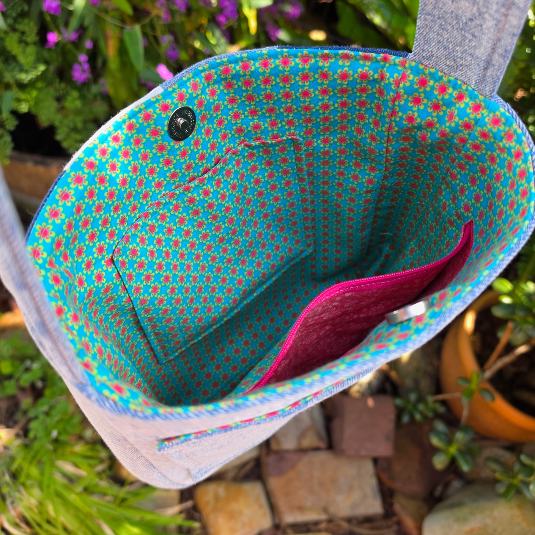 Upcycled Denim Jeans & Pre-loved Fabrics Checkered Handbag