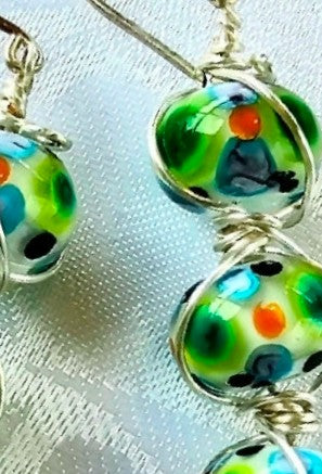 Speckled Beads Drop Earrings - Green tones FREE POST