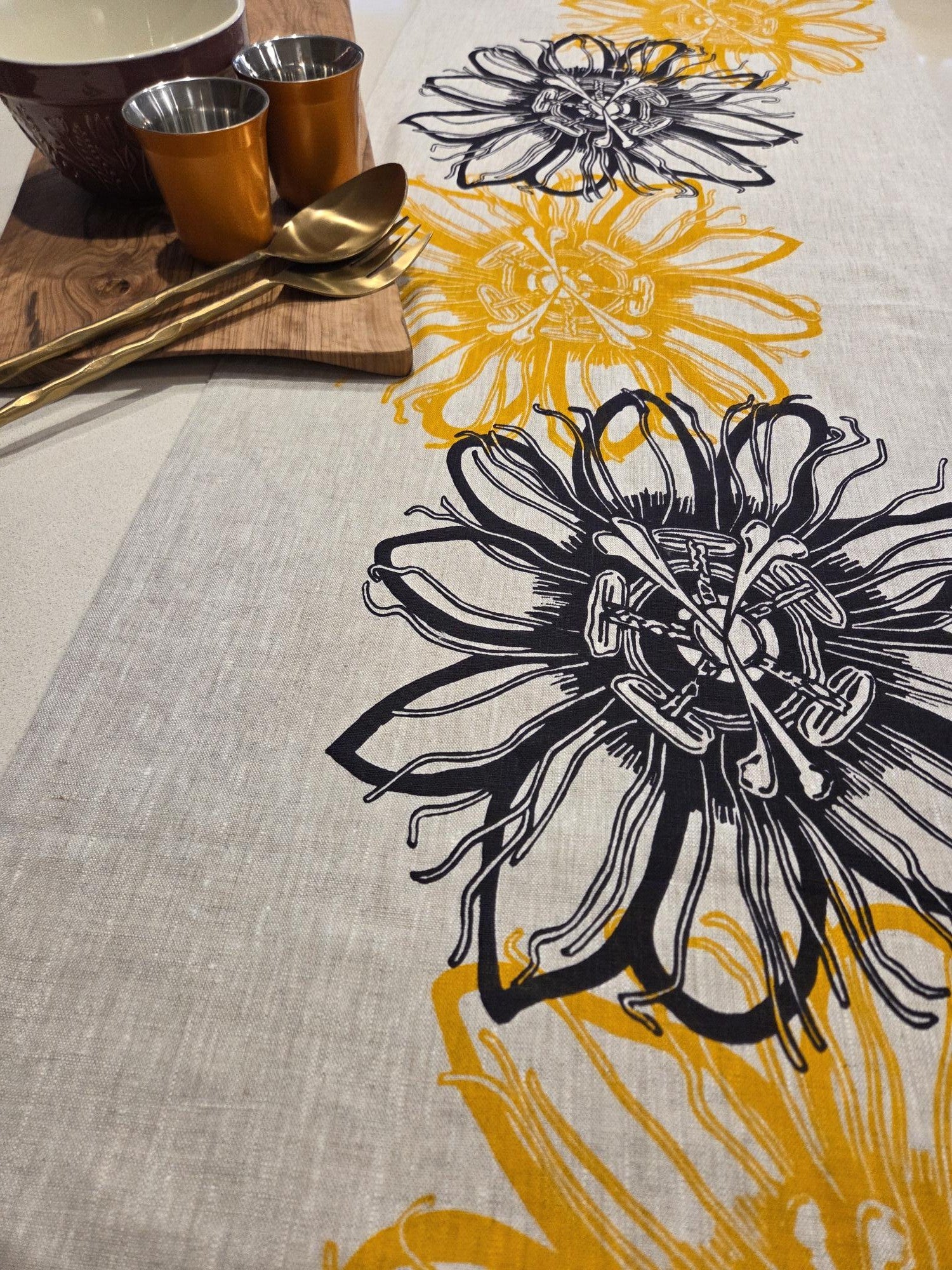 Hand Screenprinted Linen Table Runners- Passionflower