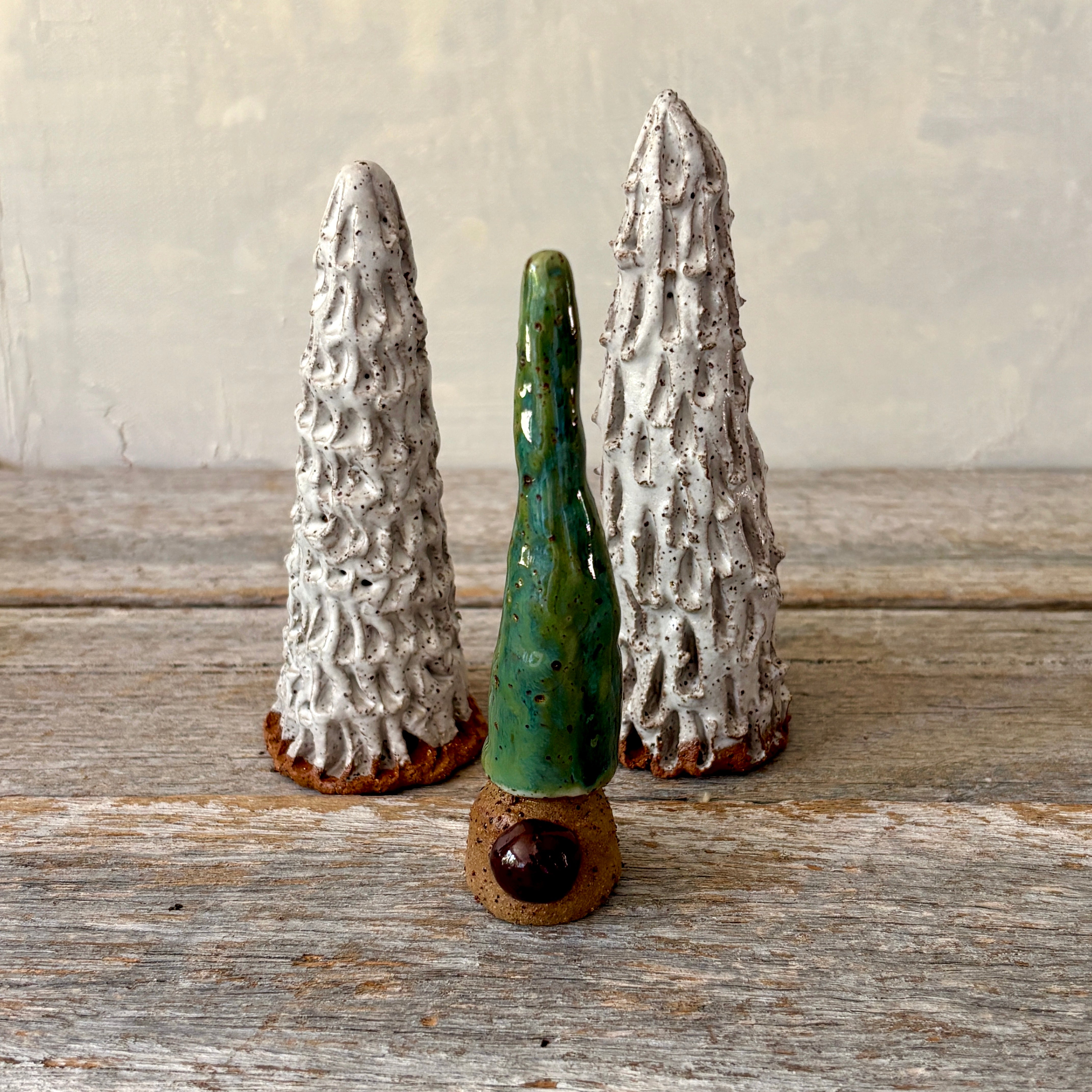 Ceramic Christmas Gnome and Trees Decoration Set