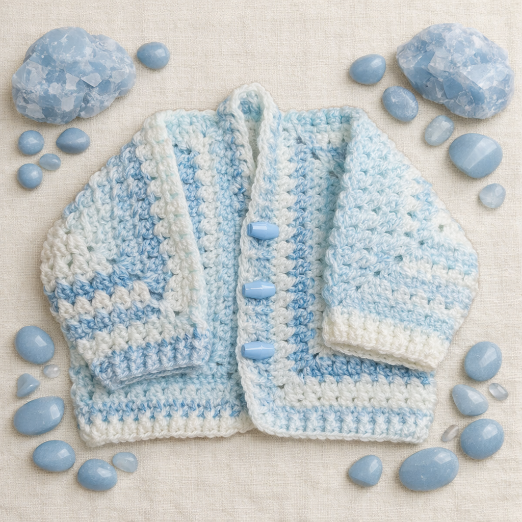 Hand Crocheted “Marble” Baby Cardigan | 0-3 months