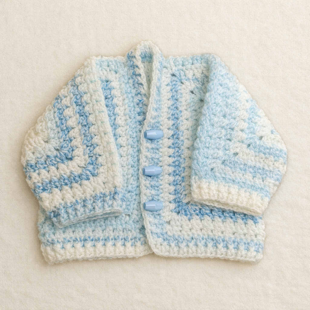Hand Crocheted “Marble” Baby Cardigan | 0-3 months