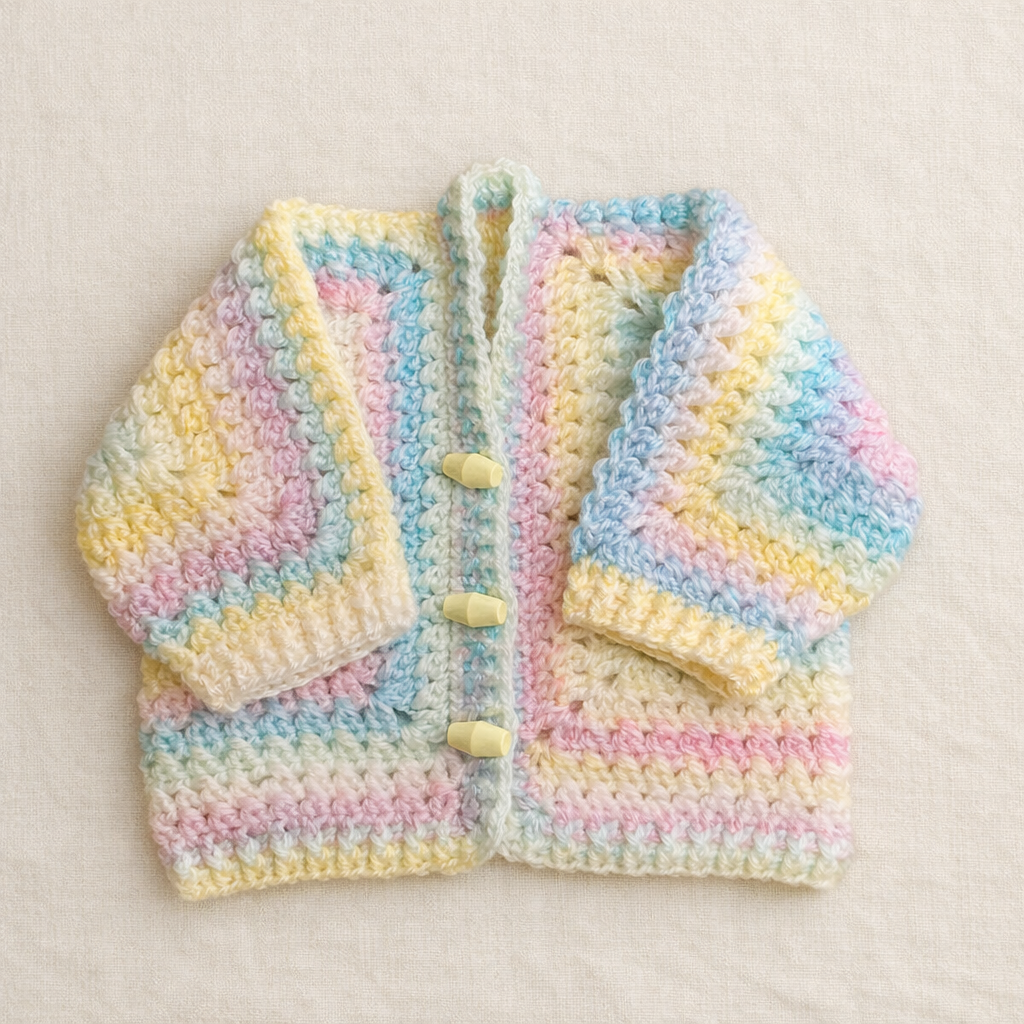 Hand Crocheted “Marble” Baby Cardigan | 0-3 months