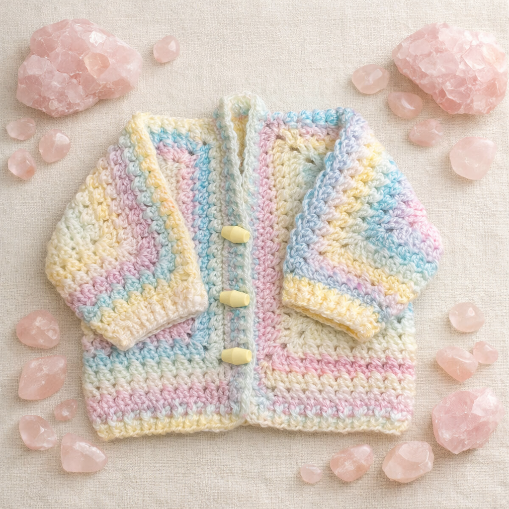 Hand Crocheted “Marble” Baby Cardigan | 0-3 months