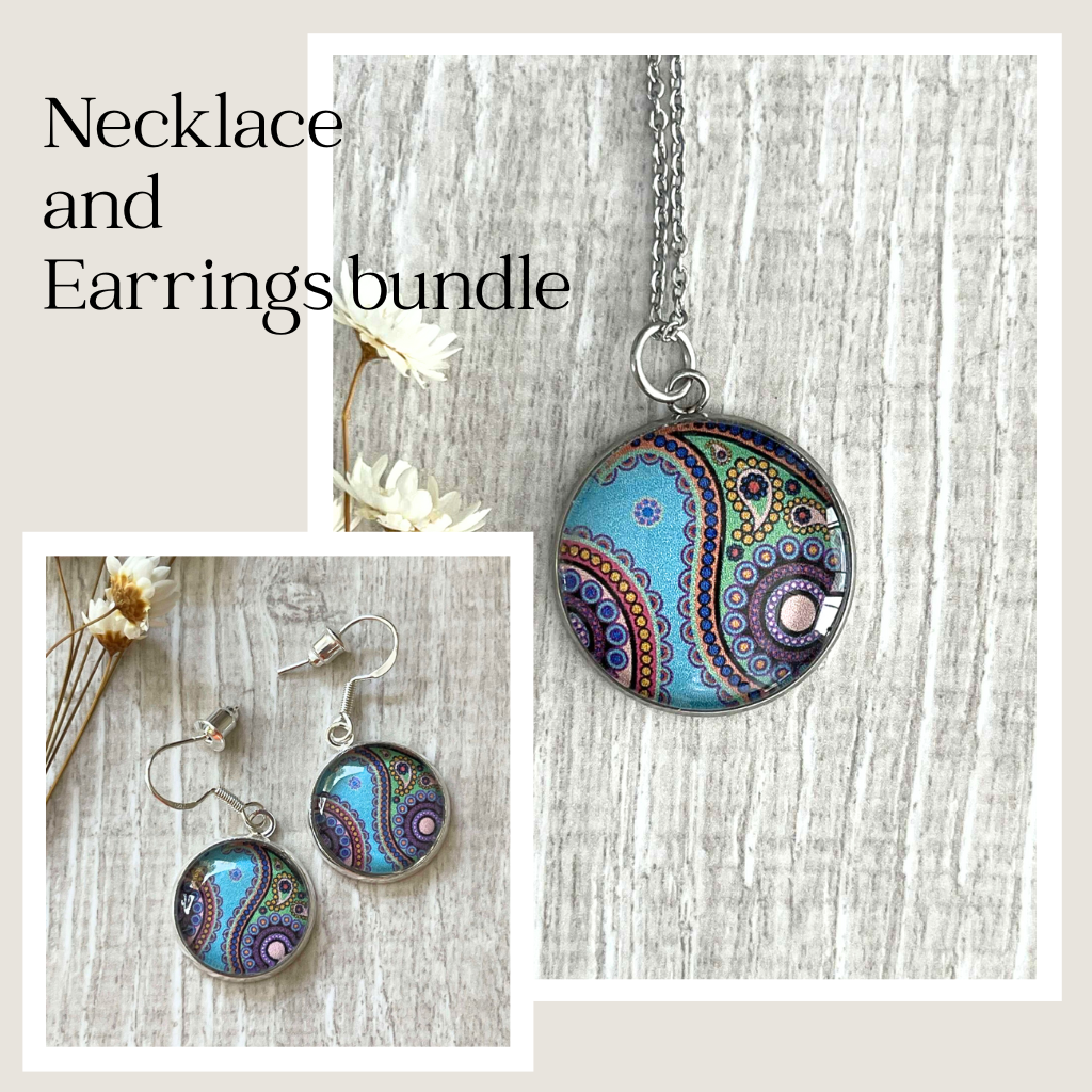 Beautiful Blue Paisley ~ Necklace and Earring Set