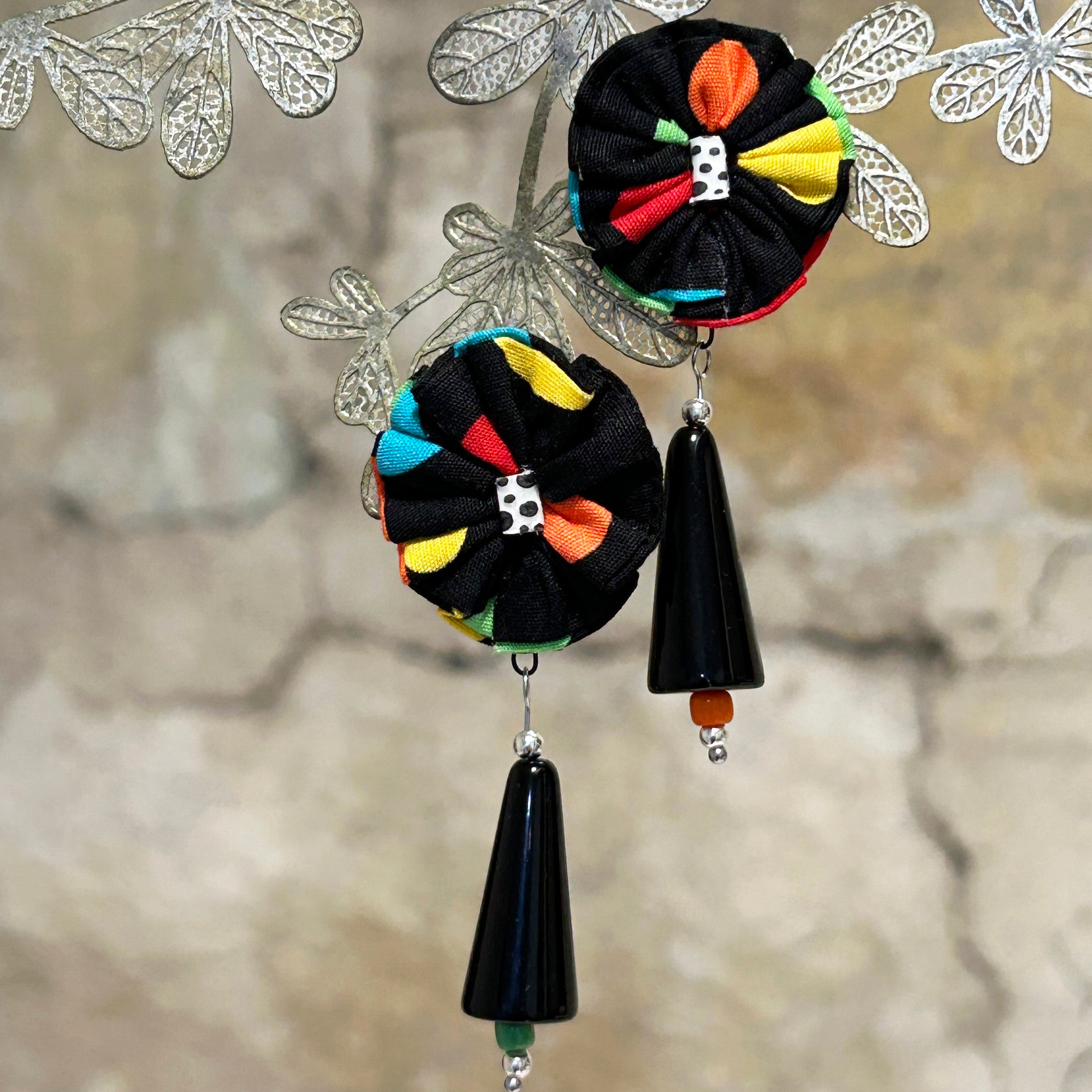 Earrings Colourful Textile & Vintage Beads - EC-615