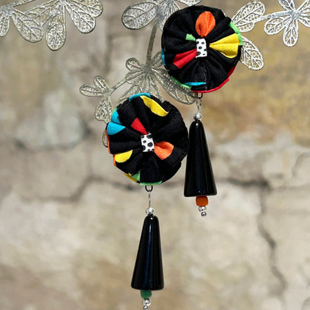 Earrings Colourful Textile & Vintage Beads - EC-615