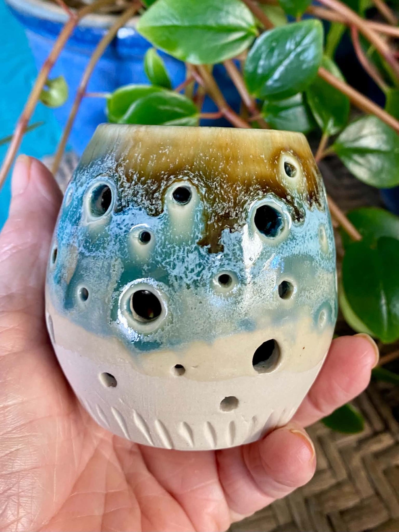 Handmade pottery tea light holders