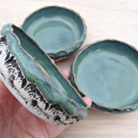 Handmade Ceramic Dipping Bowl Set of 3 – Rustic Sauce Dishes – Condiment, Tapas Bowls