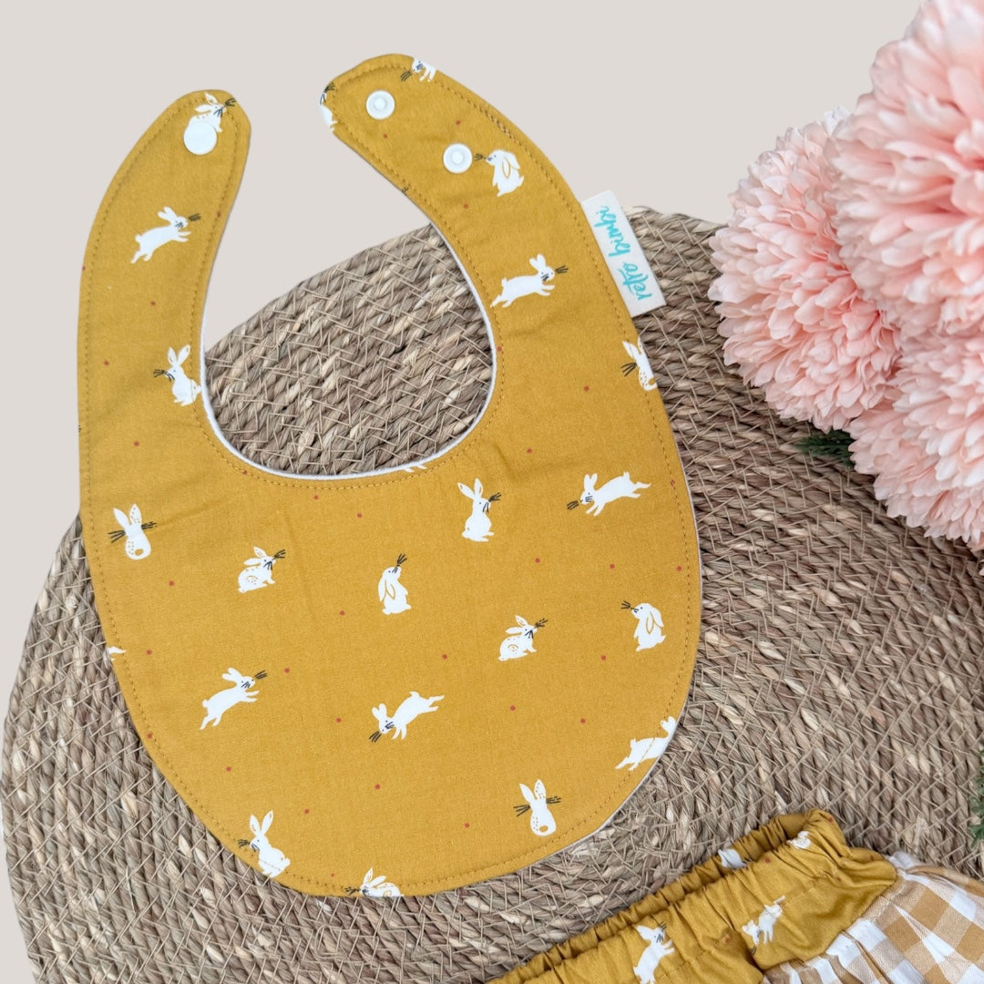 Ruffled Nappy Cover & Dribble Bib Set - Mustard Bunny - Size 0