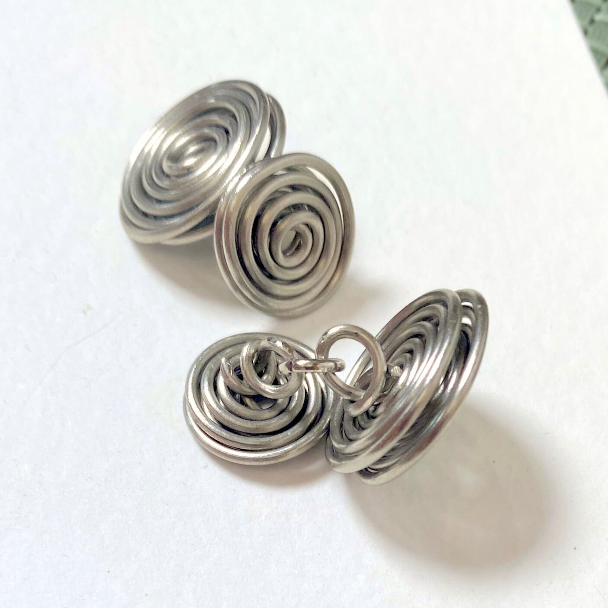 Spiral button cufflinks | Silver or Gold or Stainless Steel wire | Gift for Men, Groomsman | Celtic-inspired