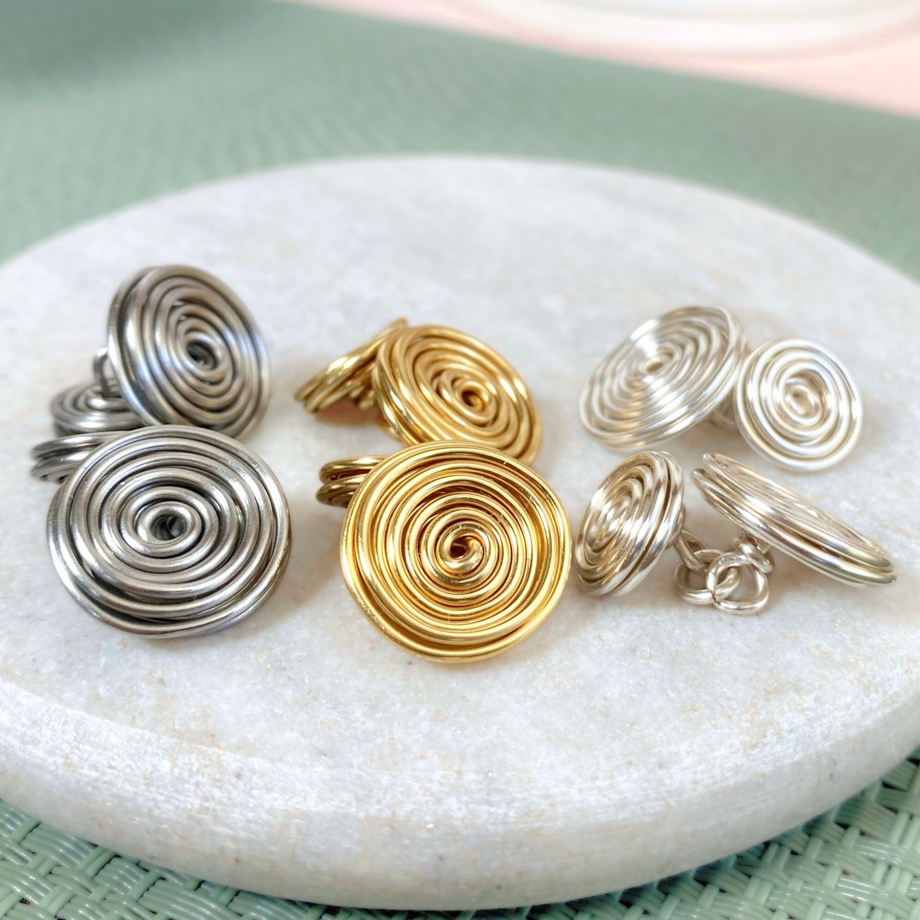 Wire spiral button cufflinks | Silver or Gold or Stainless Steel | Gift Boxed | Gift for Men, Groomsman | Celtic-inspired