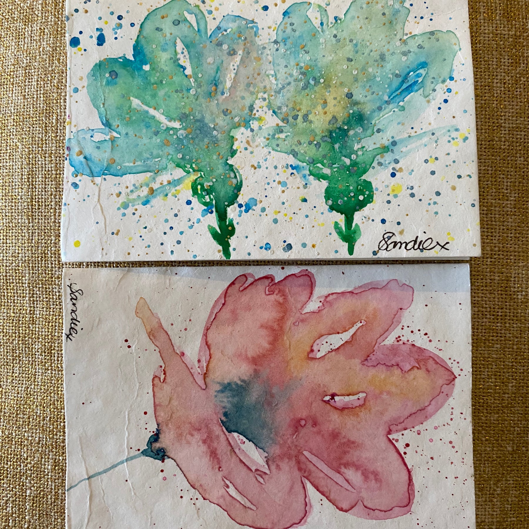 Two Unique Hand Painted Watercolour Cards | Handmade Unique Blank Flower Cards