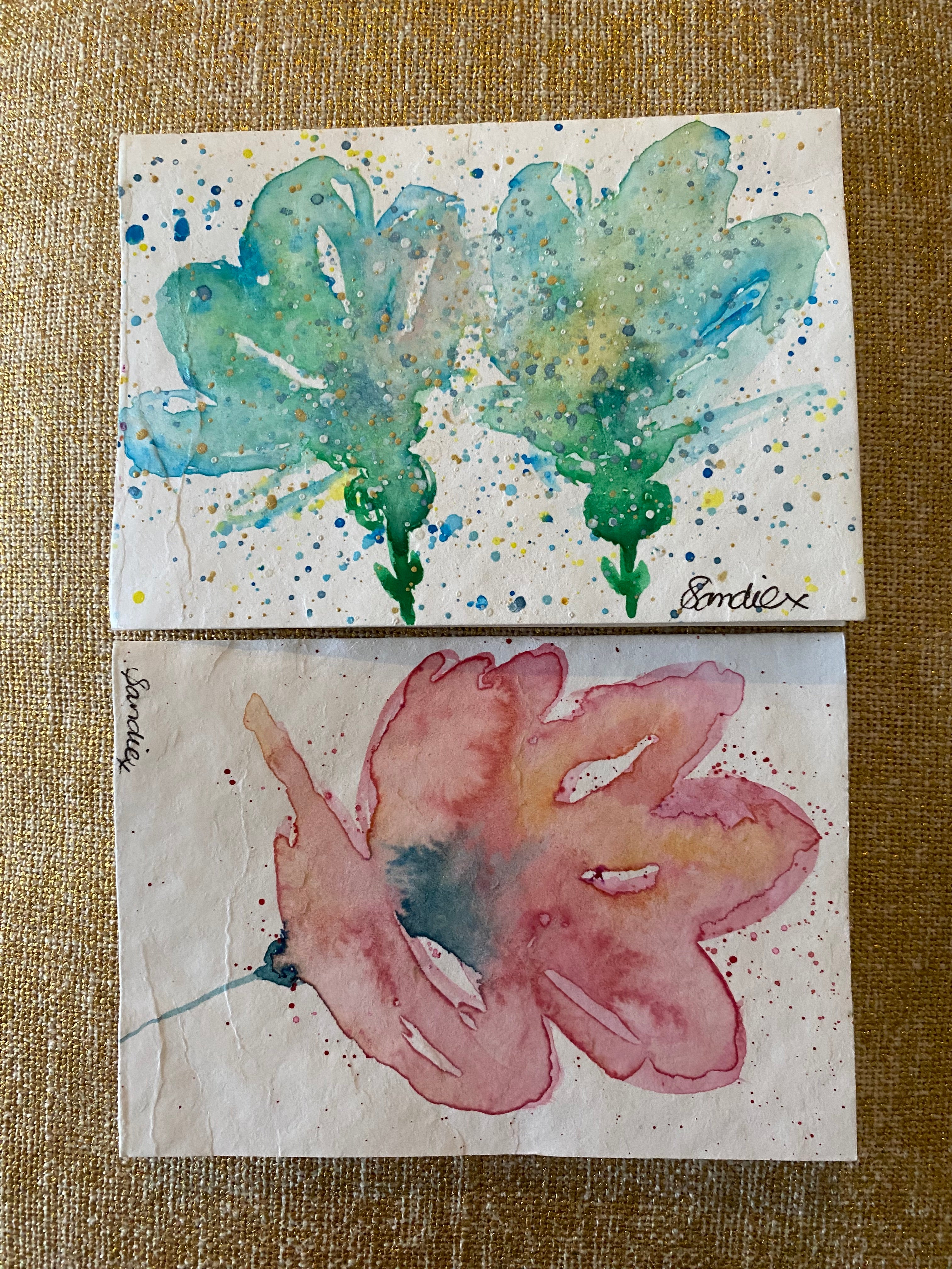 Two Unique Hand Painted Watercolour Cards | Handmade Unique Blank Flower Cards