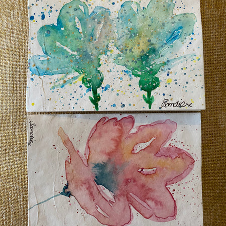 Two Unique Hand Painted Watercolour Cards | Handmade Unique Blank Flower Cards