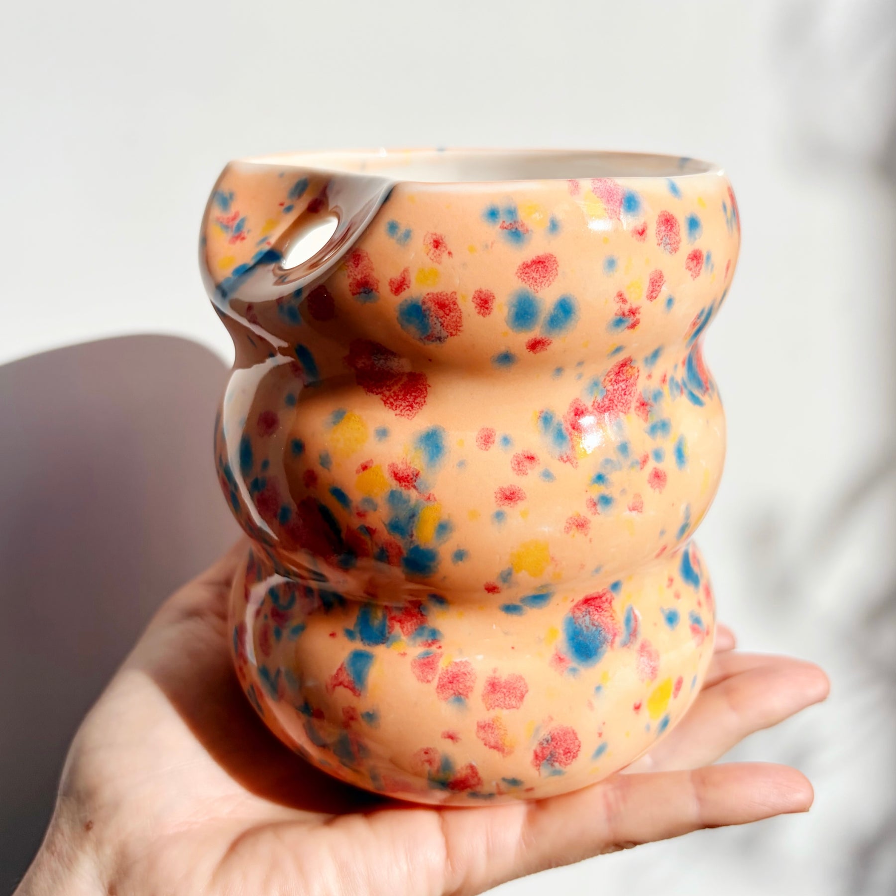 Handcarfted Porcelain Tumbler with Silicon Straw, 600mL Bubble Cup in Peachy Glaze