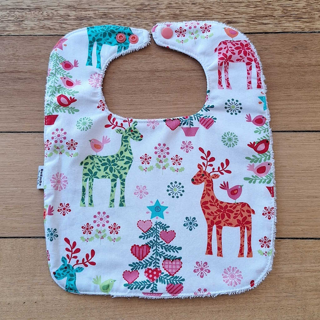 Handmade Christmas Baby Bib – Reindeers & Christmas Trees