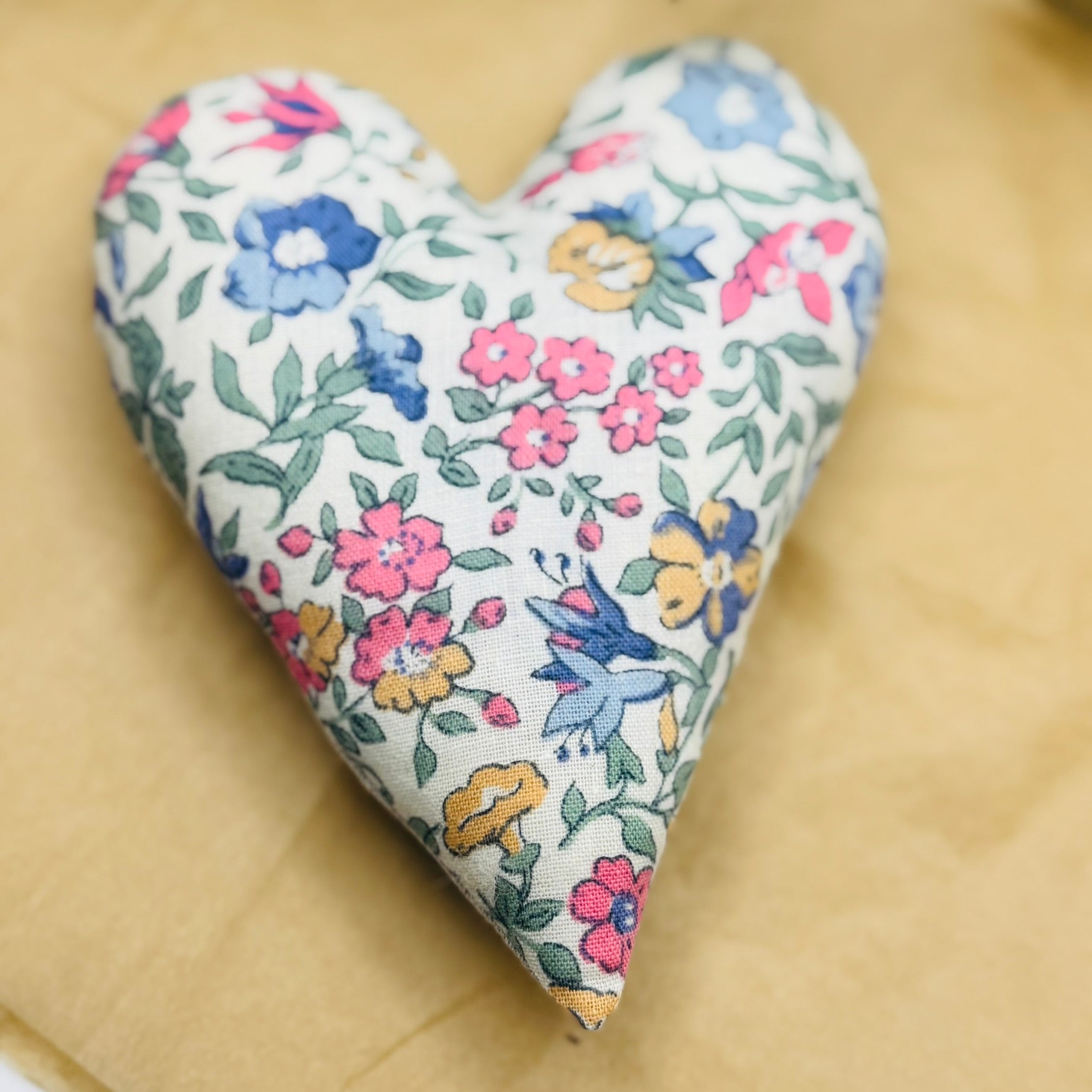 Hand Embroidered Heart filled with Australian wool - cottage garden