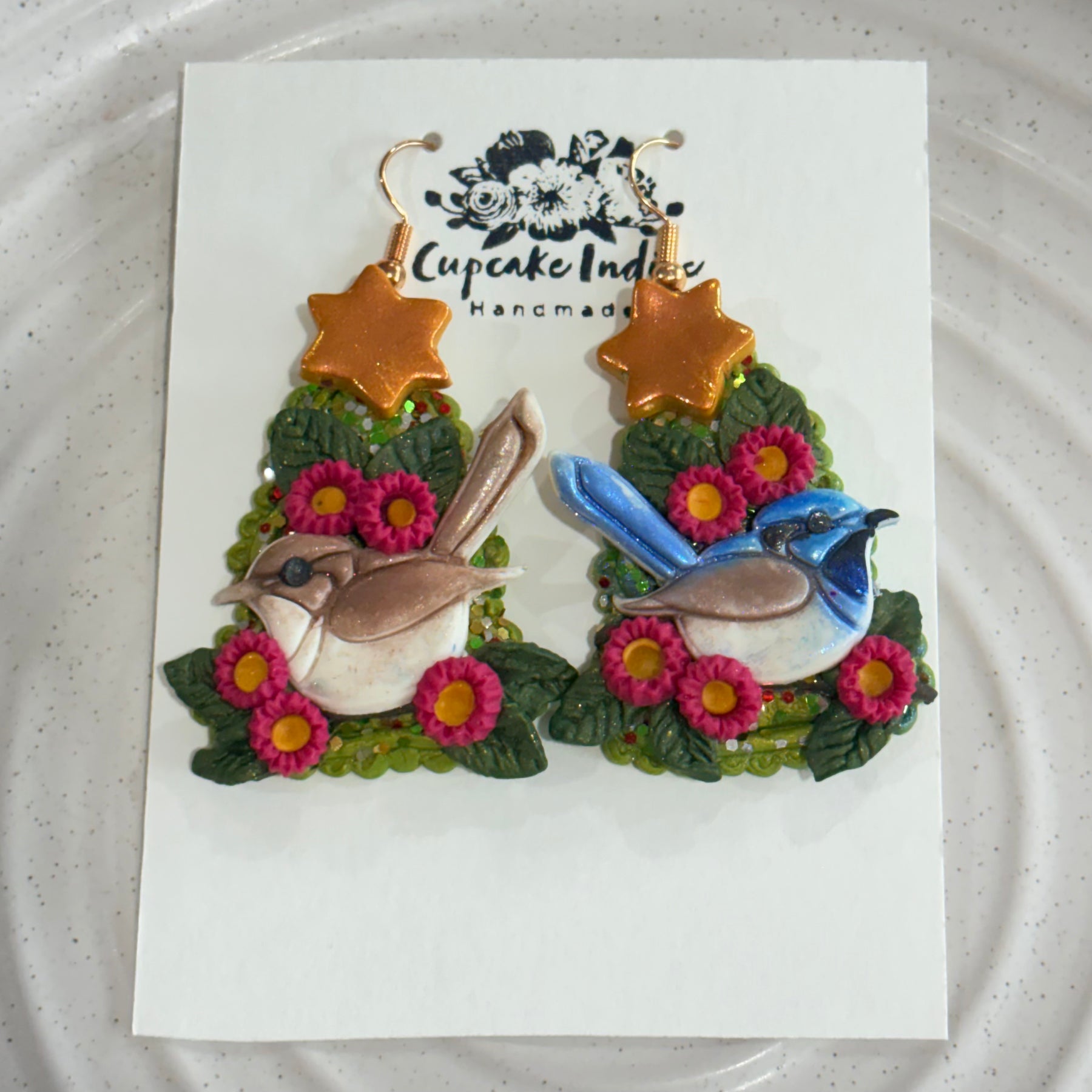 Fairy Wren Christmas Tree Earrings