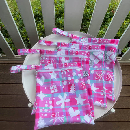 READY MADE Water-resistant wet bags - Happy Christmas (Wonderland Design Co)   | Ready to ship | FREE Postage