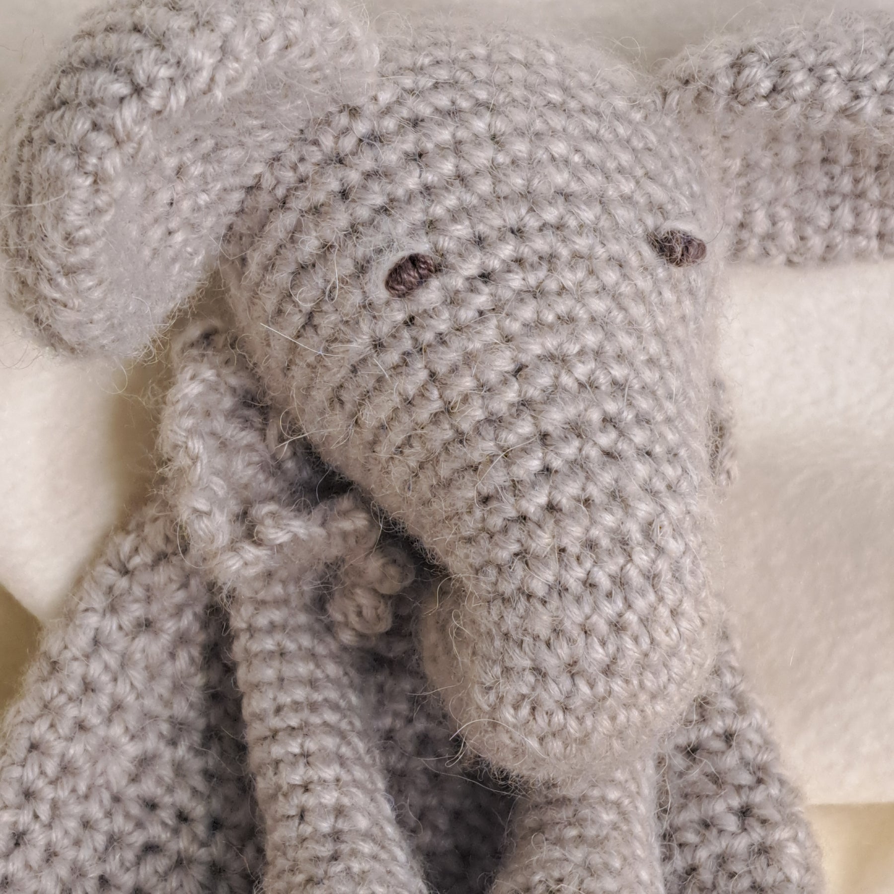 Handmade crochet elephant snuggler, Australian wool, alpaca,silk