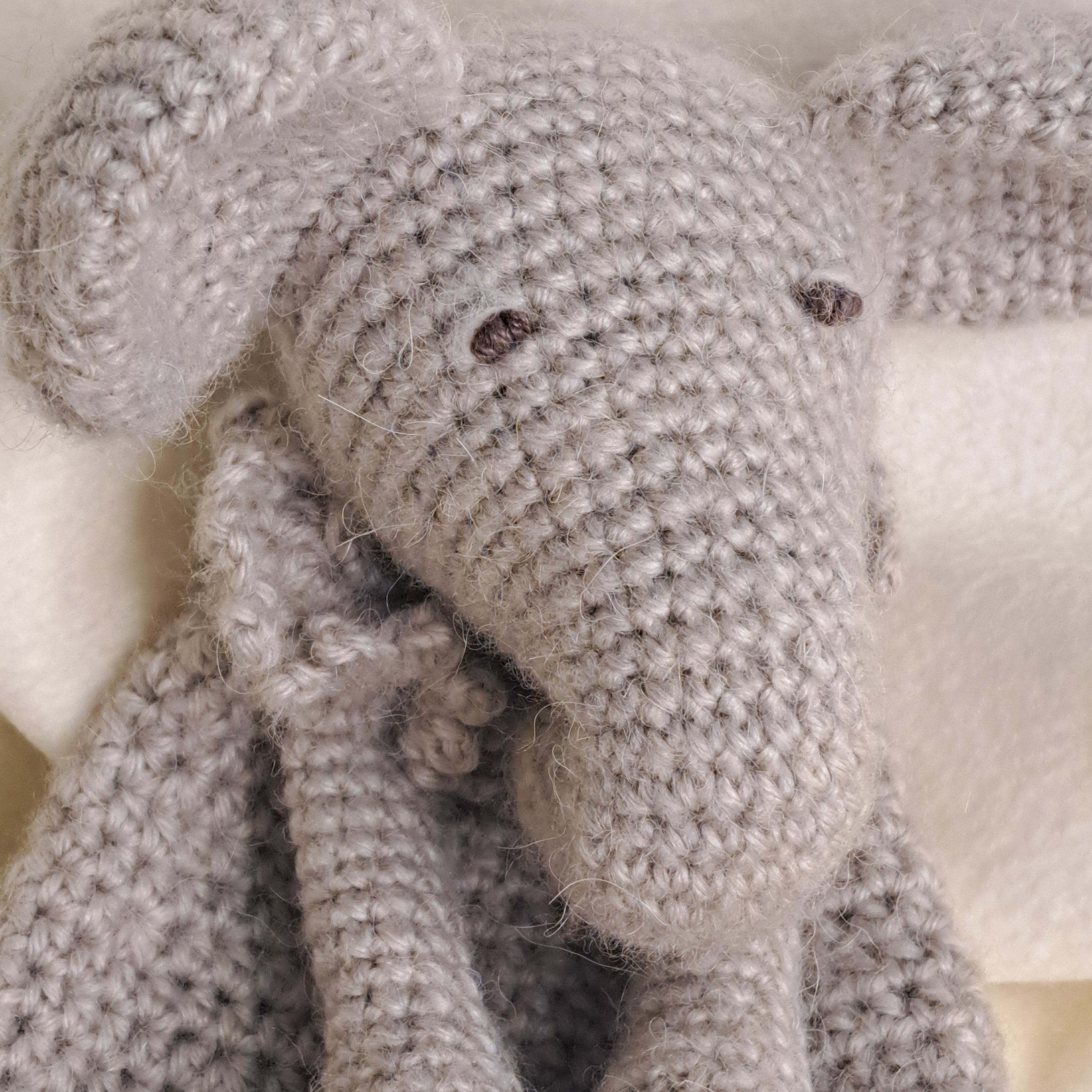 Handmade crochet elephant snuggler, Australian wool, alpaca,silk